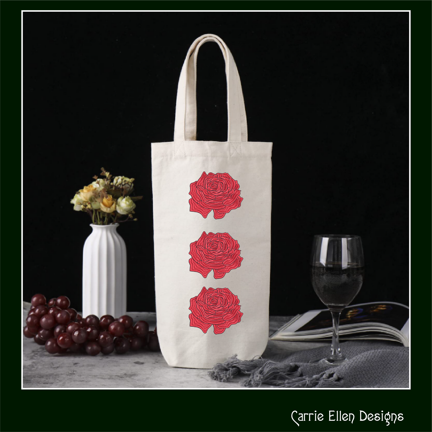 Roses Machine Embroidery Design – Elegant Red Floral Bouquet, Garden Rose Pattern, 6 Sizes (1035)