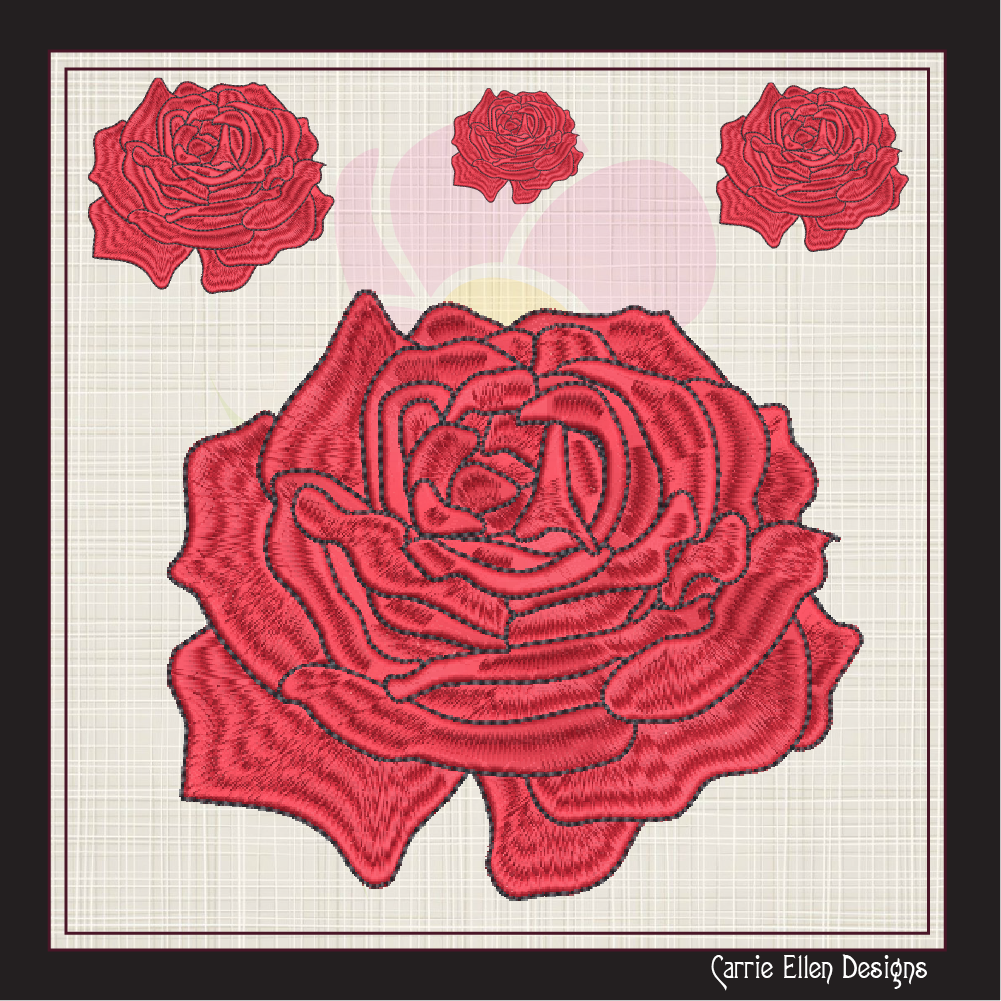 Roses Machine Embroidery Design – Elegant Red Floral Bouquet, Garden Rose Pattern, 6 Sizes (1035)