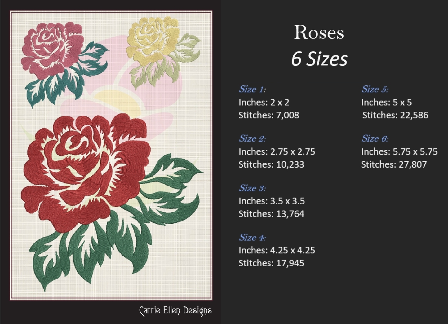 Roses Machine Embroidery Design – Floral Bouquet Embroidery – Red Roses Garden Design – 6 Sizes (1037)