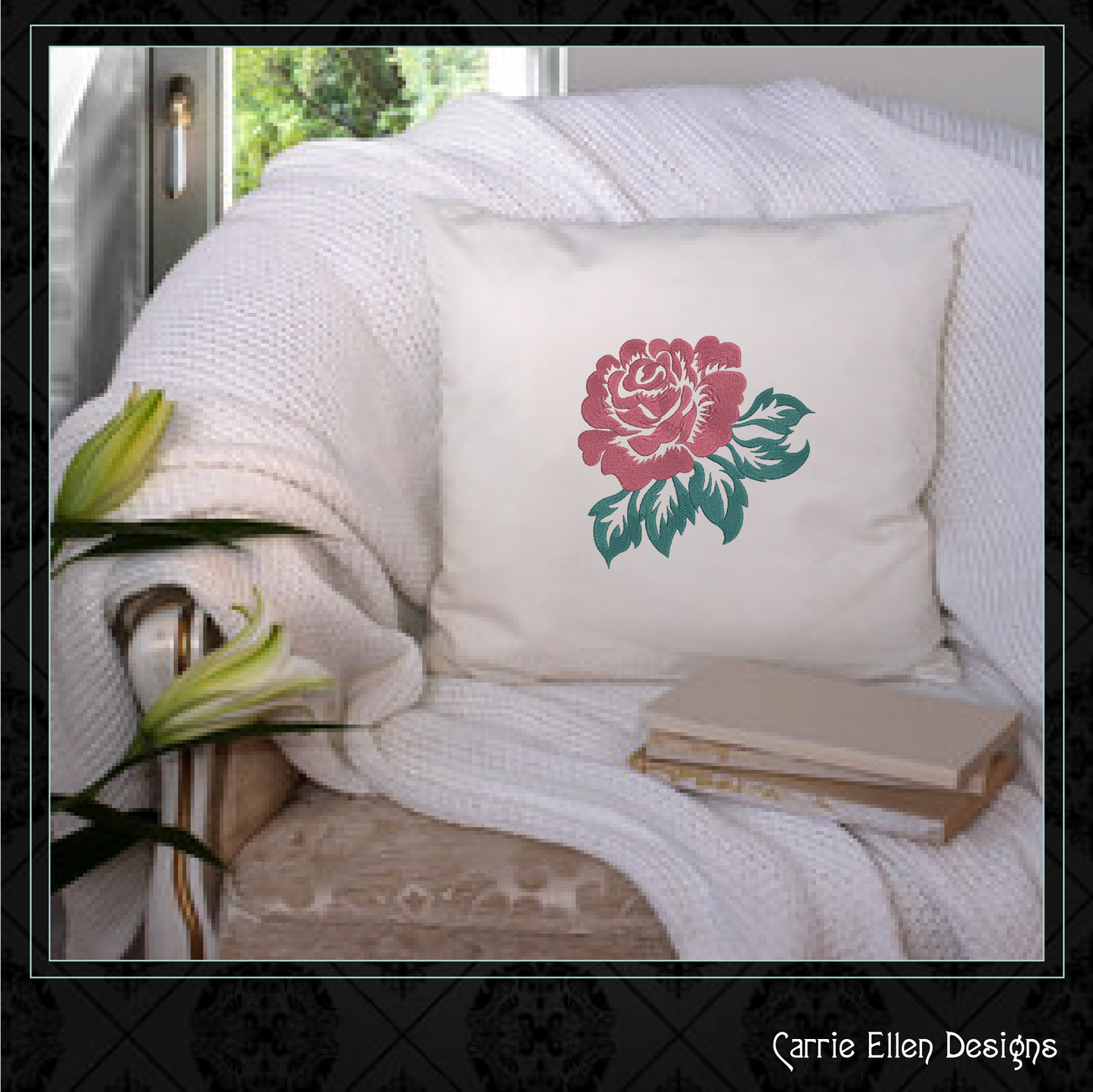 Roses Machine Embroidery Design – Floral Bouquet Embroidery – Red Roses Garden Design – 6 Sizes (1037)