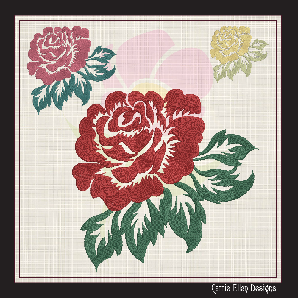 Roses Machine Embroidery Design – Floral Bouquet Embroidery – Red Roses Garden Design – 6 Sizes (1037)