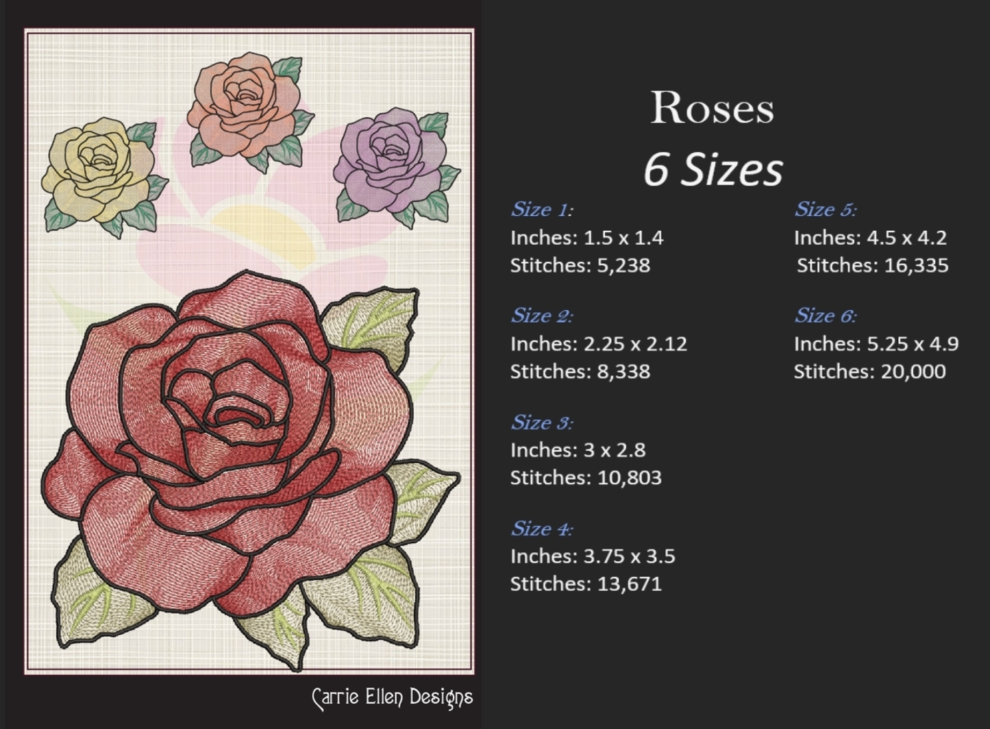Roses Machine Embroidery Design | Red Roses Floral Bouquet Embroidery | Garden Flower Embroidery Design | 6 Sizes (1039)