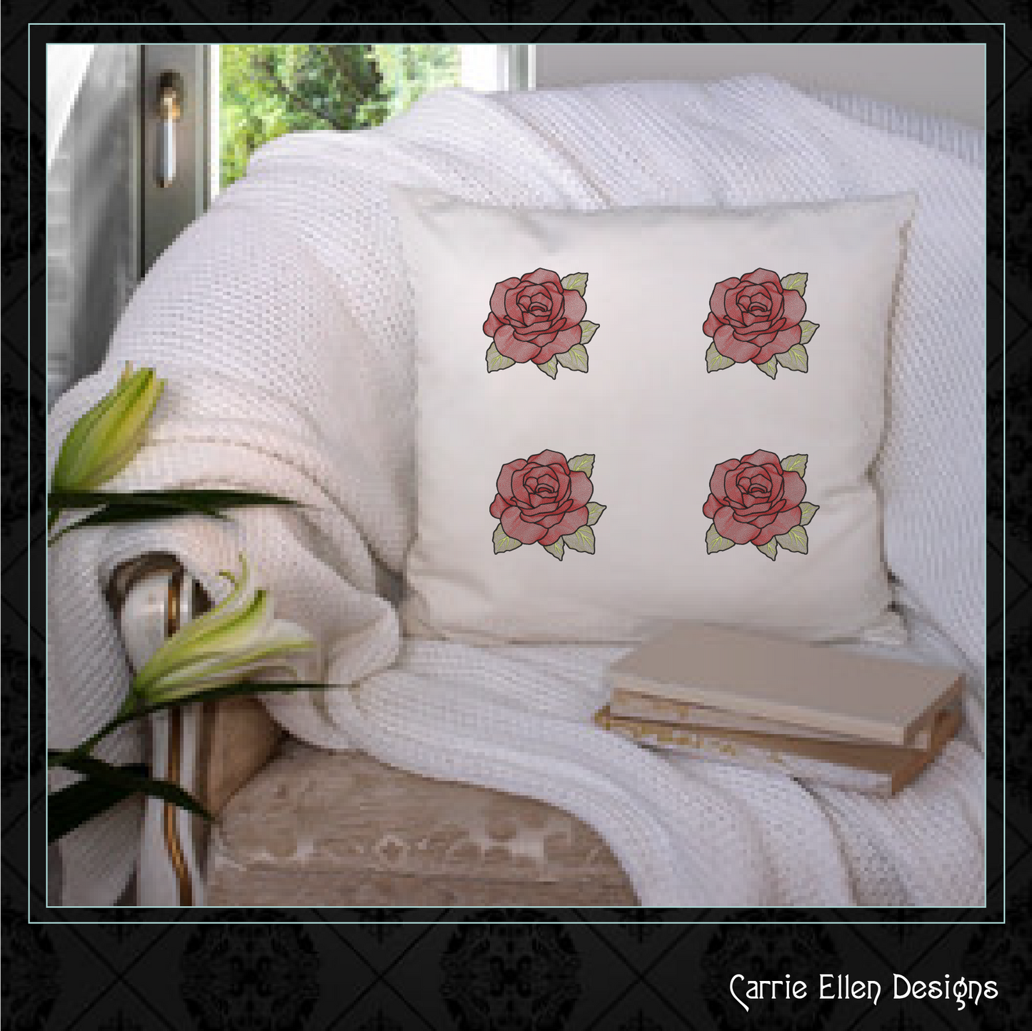 Roses Machine Embroidery Design | Red Roses Floral Bouquet Embroidery | Garden Flower Embroidery Design | 6 Sizes (1039)