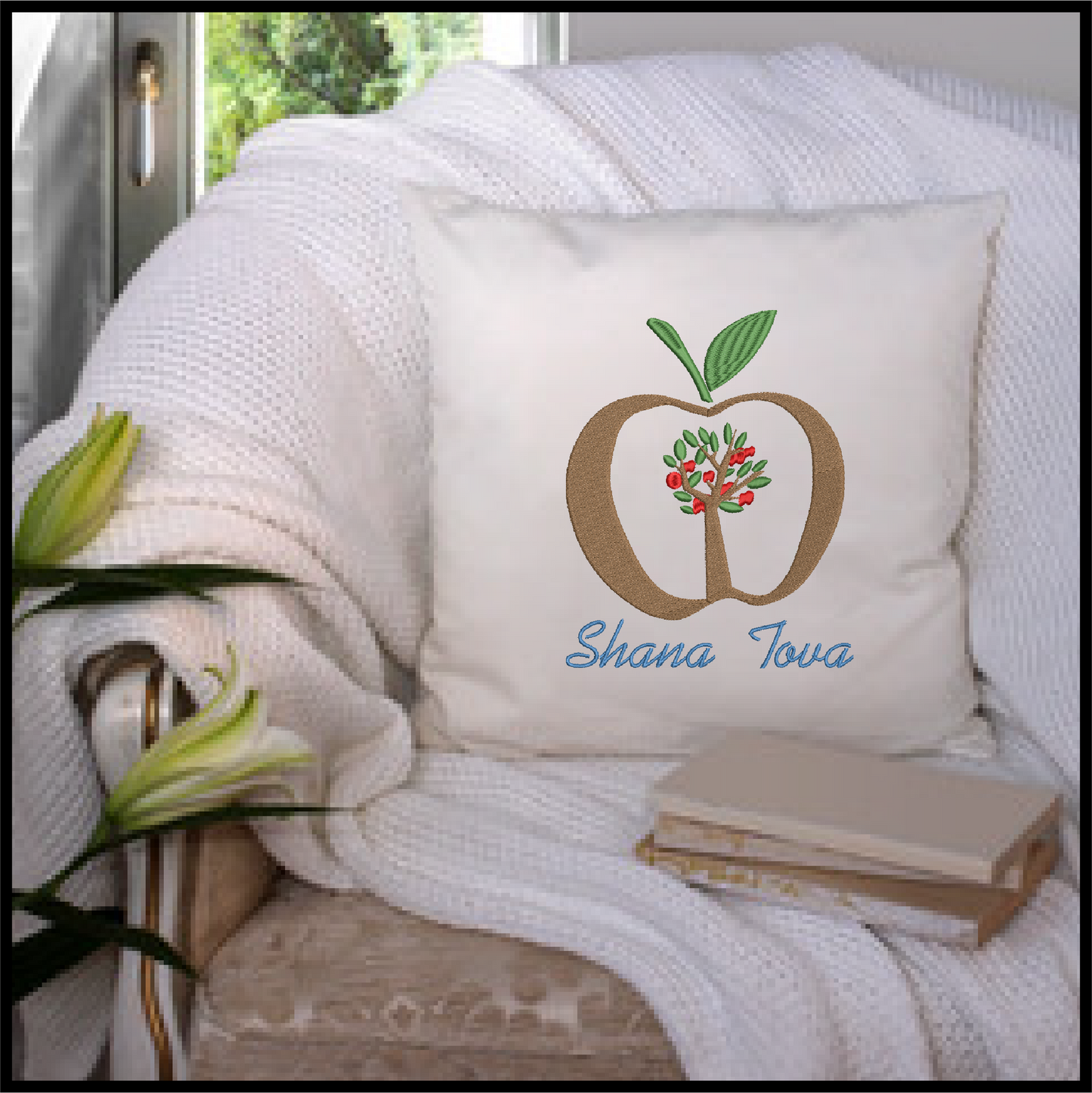 Rosh Hashana Machine Embroidery Design – Shana Tova Jewish New Year Pattern – Judaica Holiday Embroidery – 8 Sizes (0160)
