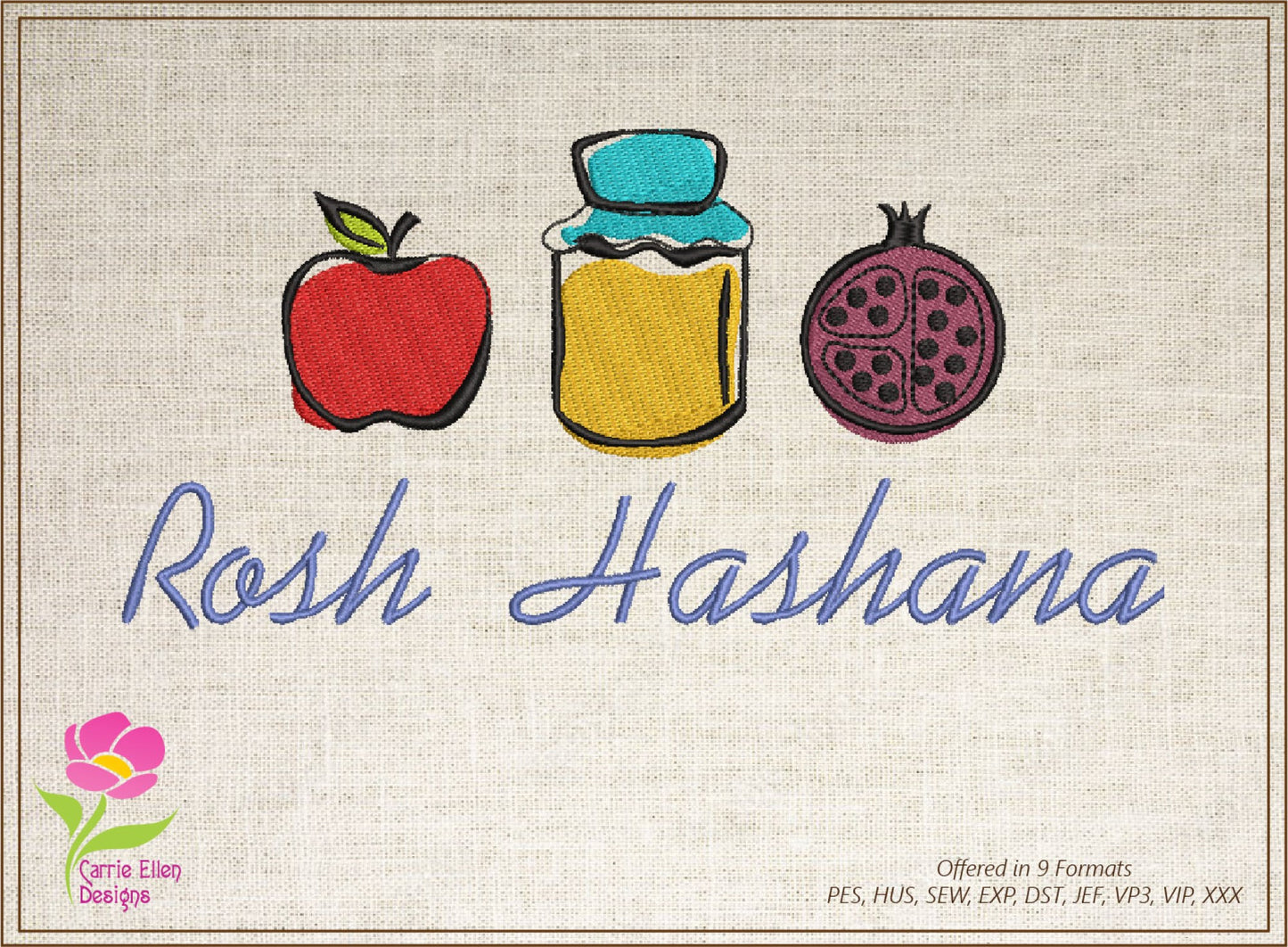 Rosh Hashana Machine Embroidery Design – Shana Tova Jewish New Year Embroidery – Judaica Holiday Pattern – 8 Sizes (0161)