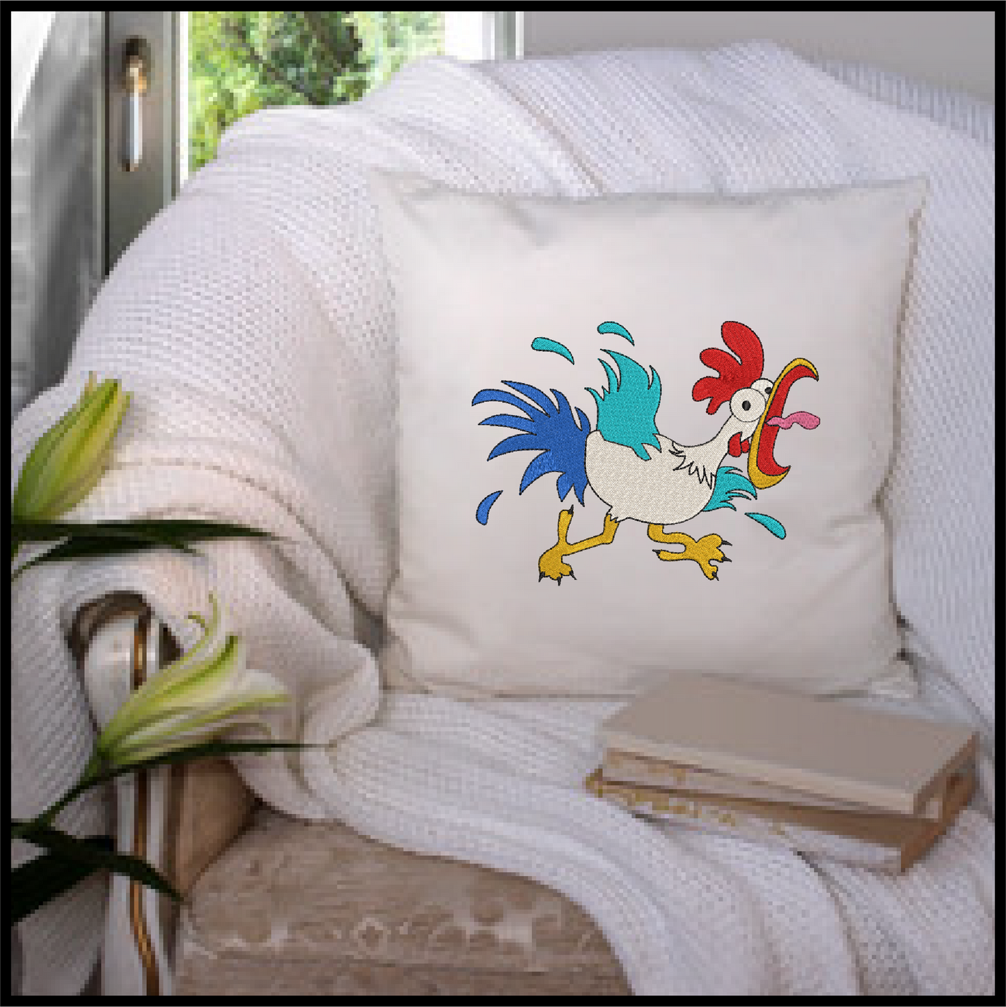 Running Chicken Machine Embroidery Design | Crazy Screaming Bird Cartoon | Funny Rooster Chicken | 6 Sizes (0754)