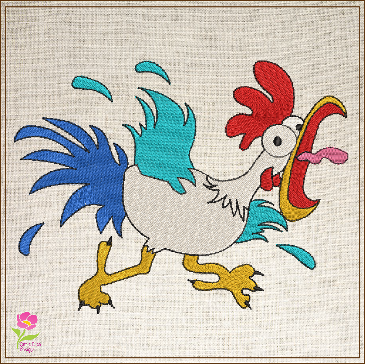 Running Chicken Machine Embroidery Design | Crazy Screaming Bird Cartoon | Funny Rooster Chicken | 6 Sizes (0754)