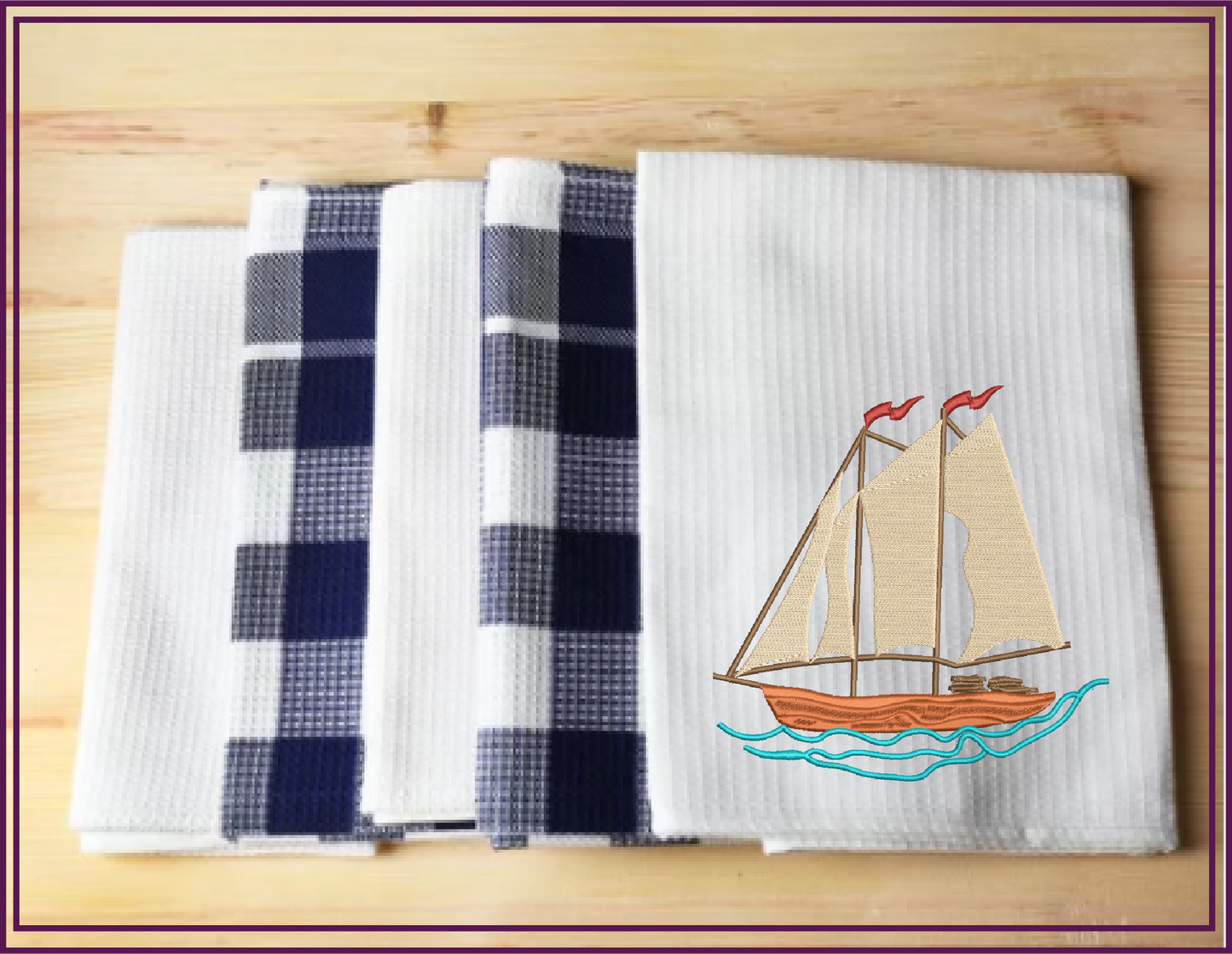 Sailboat Machine Embroidery Design | Schooner on the Ocean Stitch File | Coastal Beach Transportation Pattern | 8 Sizes (0653)