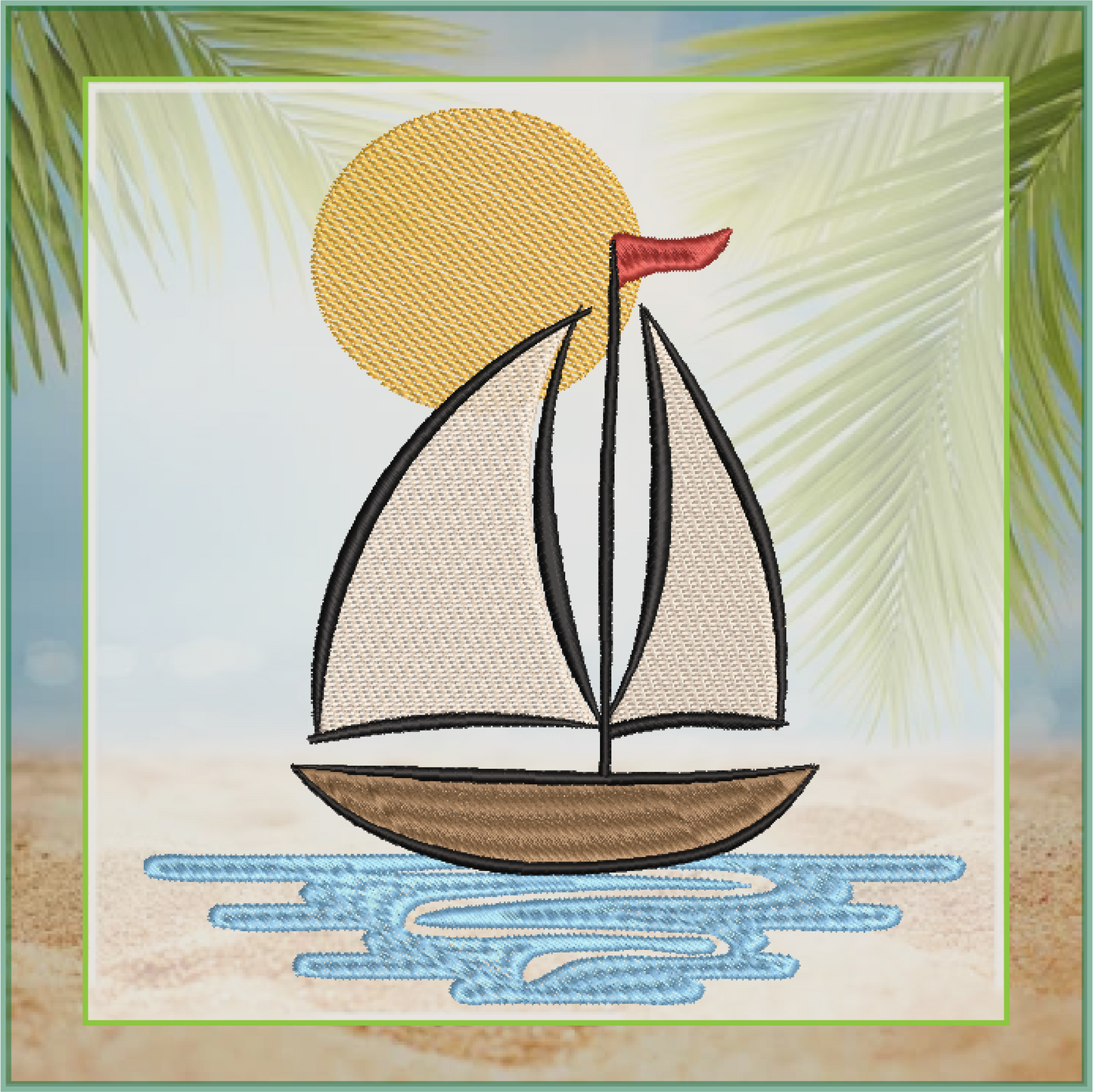 Sailboat at Sunset Machine Embroidery Design | Kids Nautical Embroidery Pattern | Baby Bib, Onesie, Towel Design | 6 Sizes (0654)