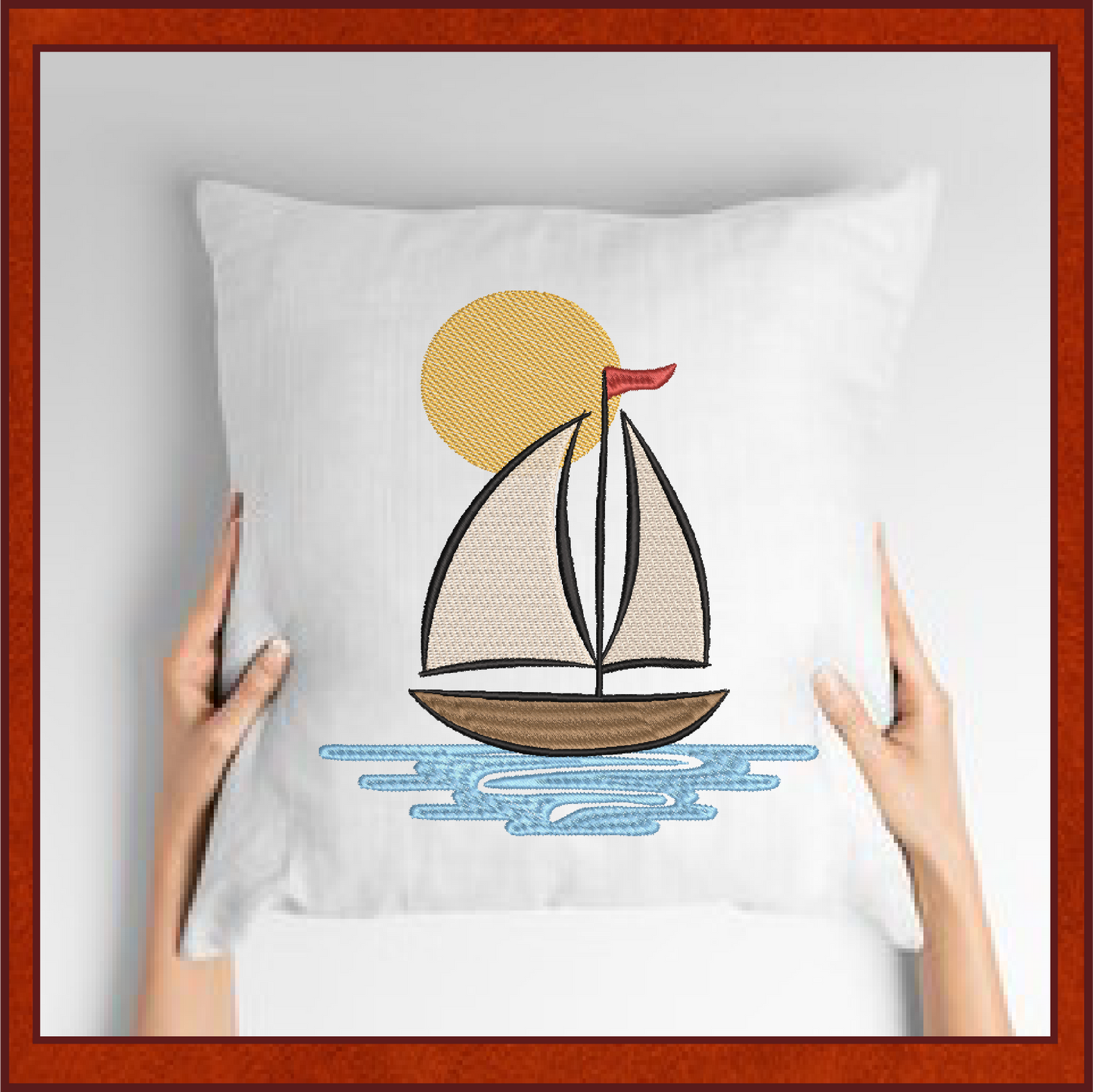 Sailboat at Sunset Machine Embroidery Design | Kids Nautical Embroidery Pattern | Baby Bib, Onesie, Towel Design | 6 Sizes (0654)