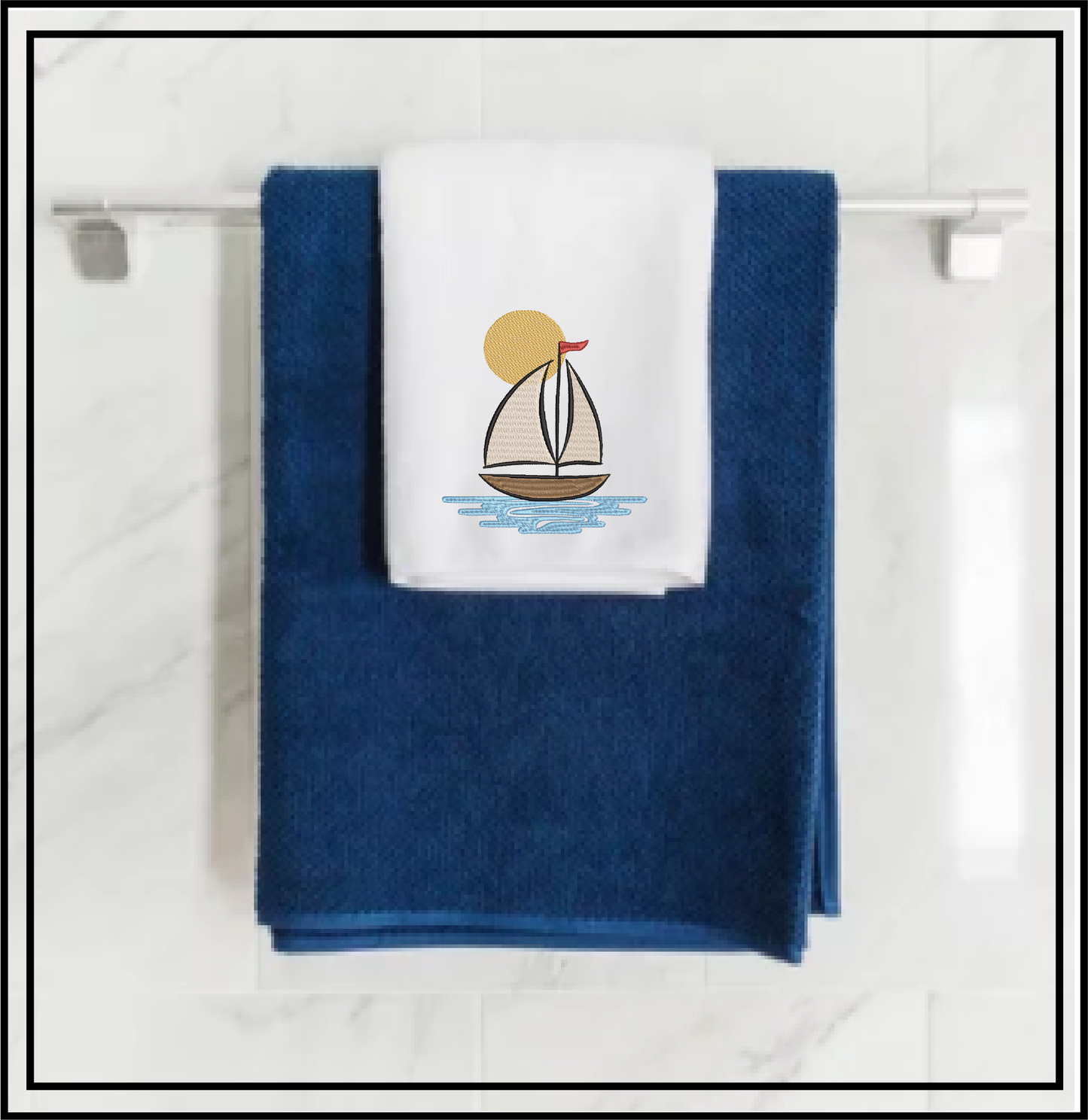 Sailboat at Sunset Machine Embroidery Design | Kids Nautical Embroidery Pattern | Baby Bib, Onesie, Towel Design | 6 Sizes (0654)