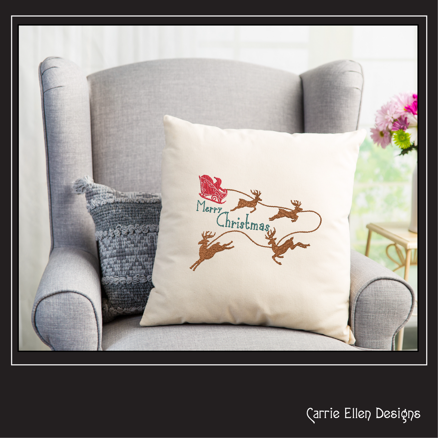 Christmas Machine Embroidery Design – Santa’s Sleigh and Reindeer Holiday Pattern – 6 Festive Sizes (1175)