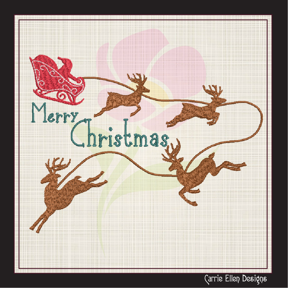 Christmas Machine Embroidery Design – Santa’s Sleigh and Reindeer Holiday Pattern – 6 Festive Sizes (1175)