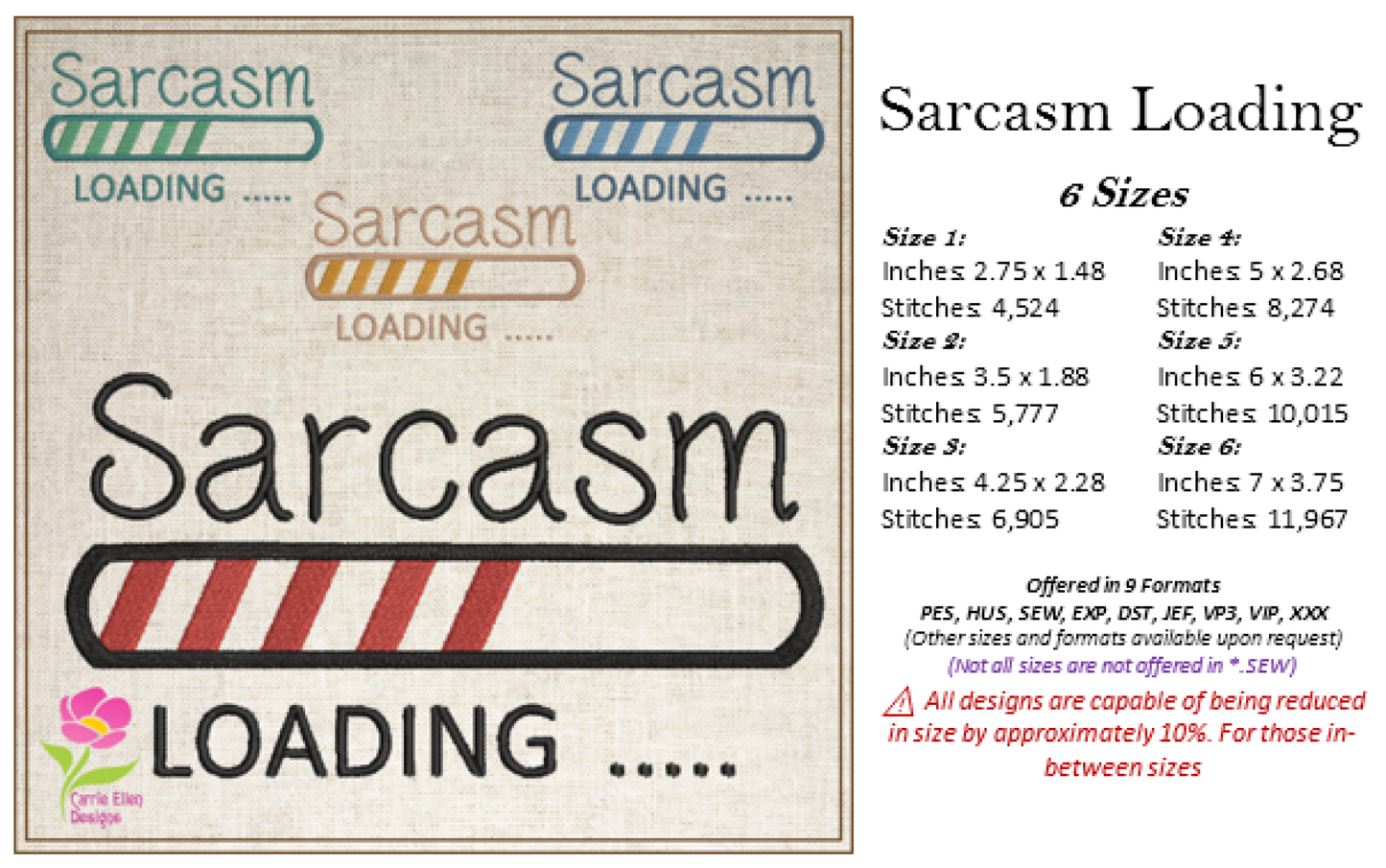 Sarcasm Loading Bar Machine Embroidery Design | Funny Tech-Inspired Sayings | Humorous Embroidered Quotes | 6 Sizes (0592)