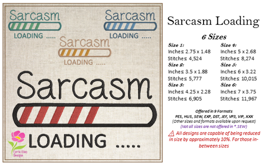 Sarcasm Loading Bar Machine Embroidery Design | Funny Tech-Inspired Sayings | Humorous Embroidered Quotes | 6 Sizes (0592)
