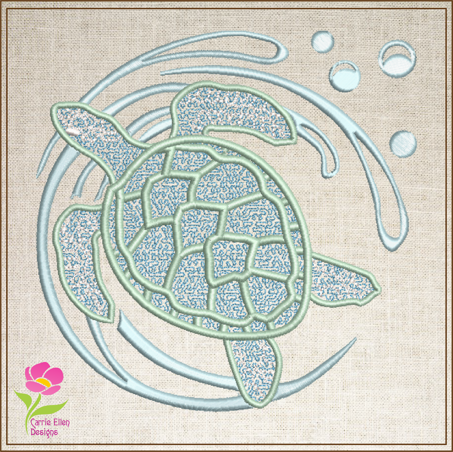 Sea Turtle Machine Embroidery Design – Ocean Tortoise Marine Animal Stitch File, 6 Sizes (0151)