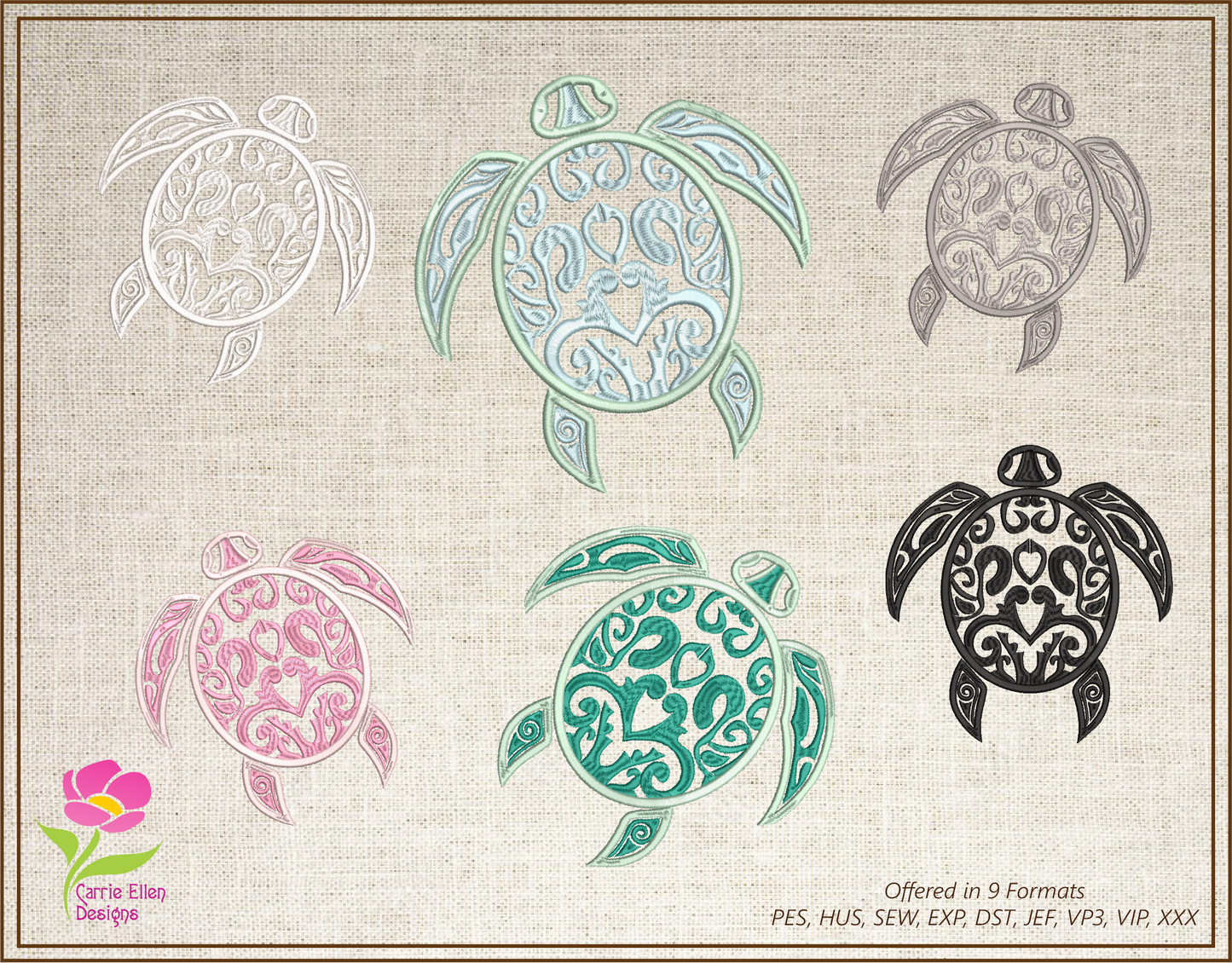 Sea Turtle machine Embroidery Design, Sea Turtle Tattoo, Machine Embroidery Design, Animal Embroidery, Reptile Embroidery, 8 Sizes (0300)