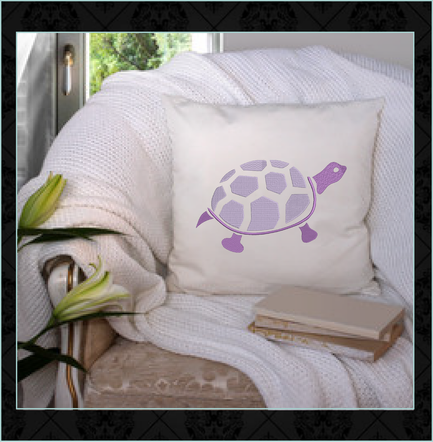 Turtle Machine Embroidery Design – Land Tortoise & Marine Animal Stitch File, 10 Sizes (0309)