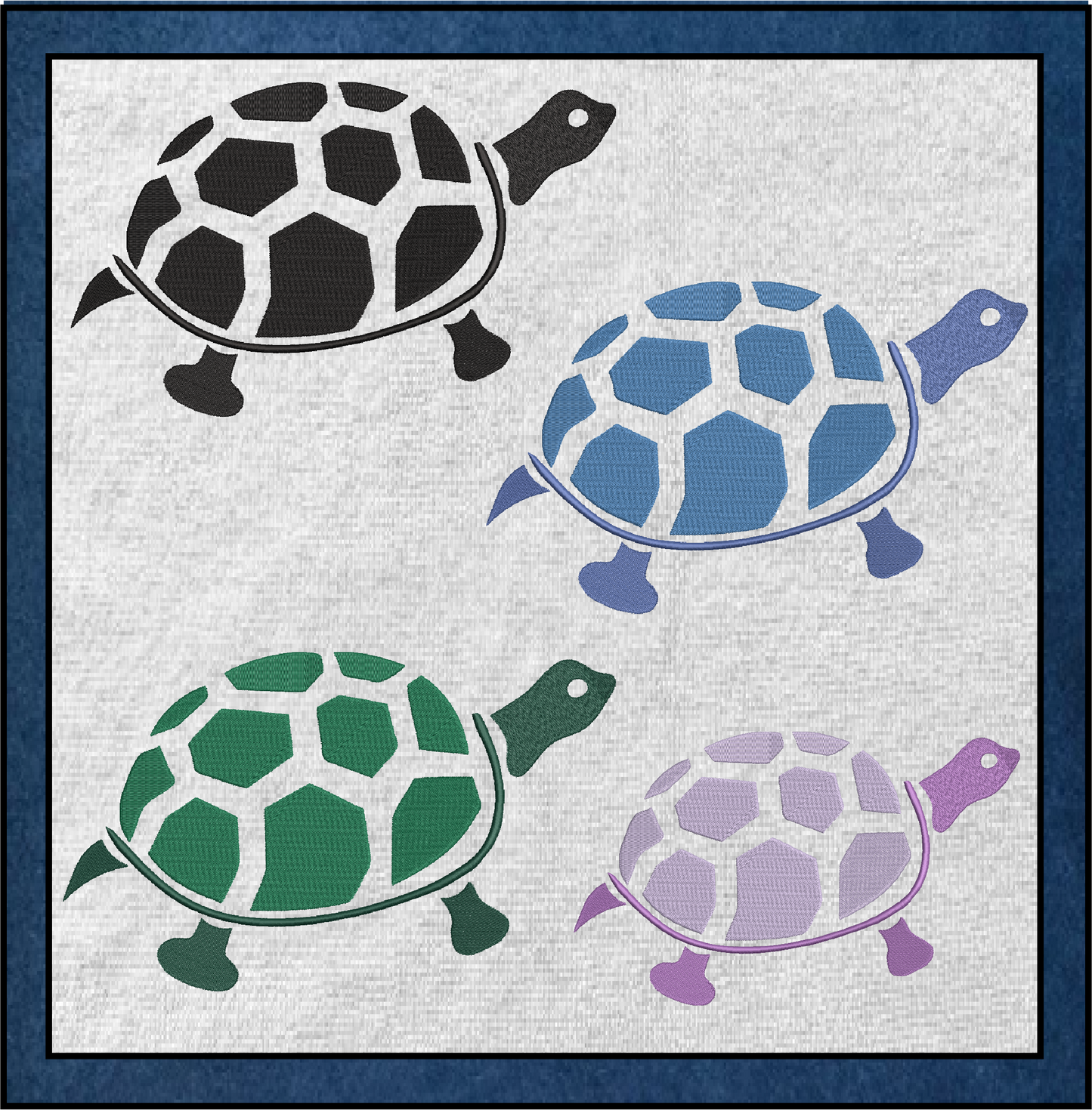 Turtle Machine Embroidery Design – Land Tortoise & Marine Animal Stitch File, 10 Sizes (0309)