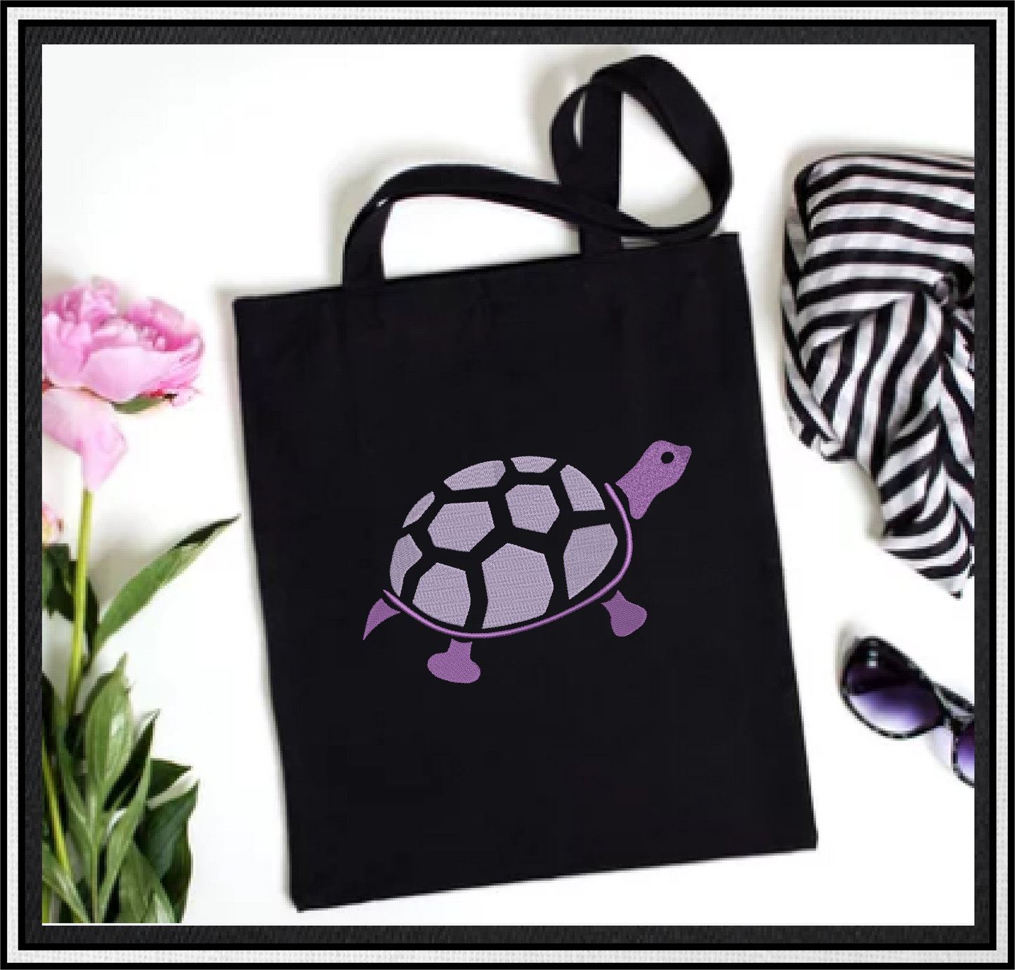 Turtle Machine Embroidery Design – Land Tortoise & Marine Animal Stitch File, 10 Sizes (0309)