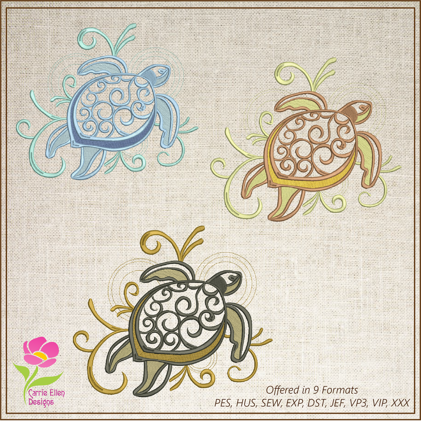 Sea Turtle Embroidery Design, Turtle Embroidery Design, Machine Embroidery Design, Sea Life Design, 10 Sizes (0177)