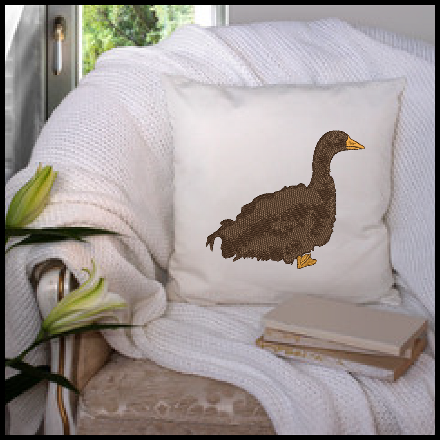 Sebastopol Goose Machine Embroidery Design | Feathered Goose Silhouette | Duck and Bird Embroidery Pattern | 6 Sizes (0749)