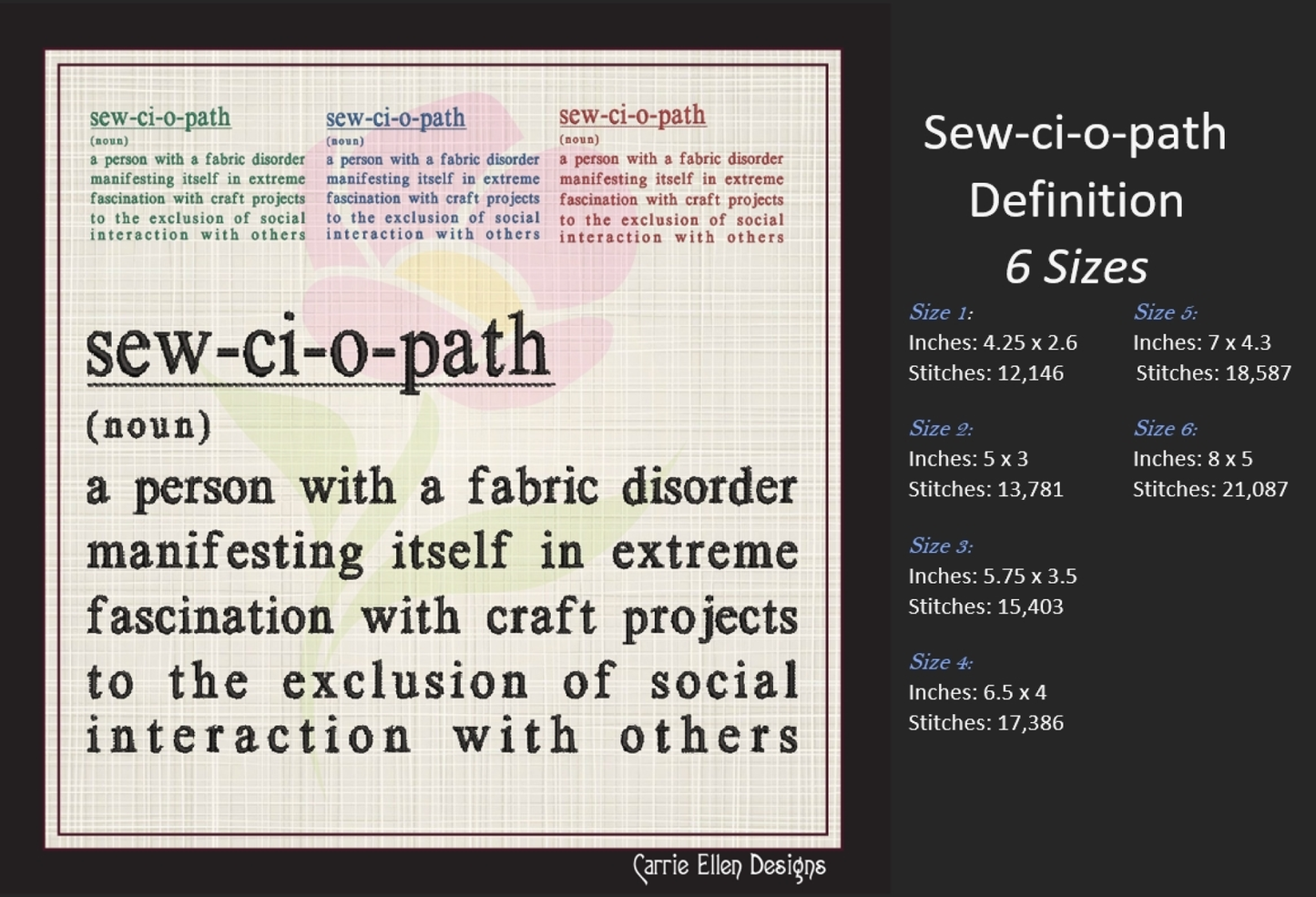 Sewciopath Embroidery Design – Sew-ci-o-path Definition Machine Embroidery – Funny Crafting Saying for Crafters (1147)