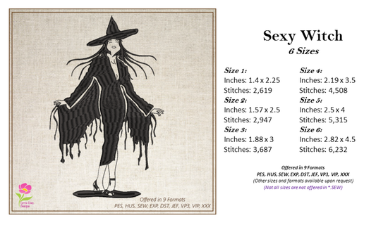 Sexy Witch Machine Embroidery Design | Halloween Witch Silhouette | Salem MA Inspired Embroidery | 10 Sizes (0639)