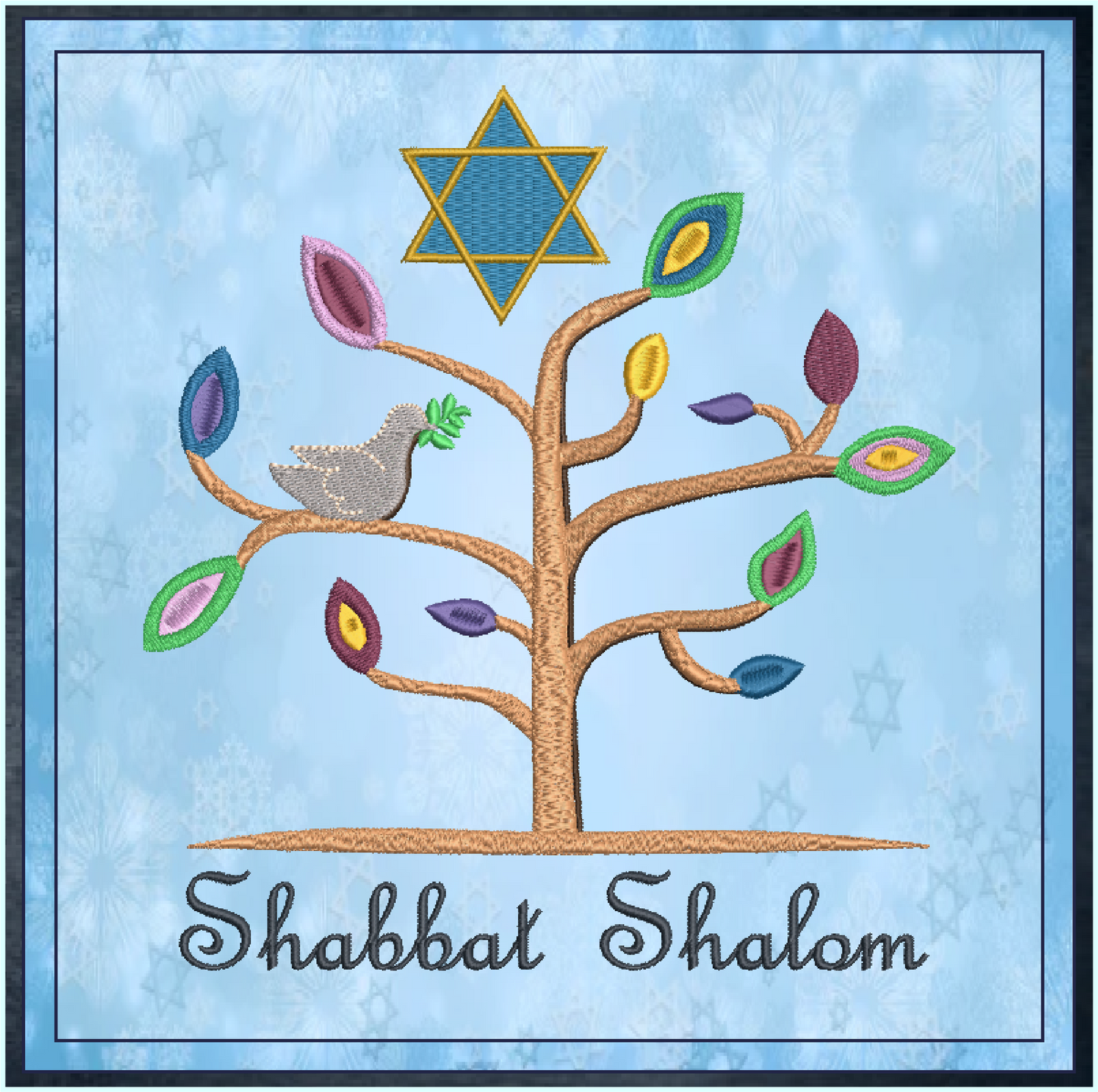 Shabbat Shalom Tree Machine Embroidery Design | Tree of Life with Dove & Star of David | Jewish Holiday Embroidery Design | 8 Sizes (0917)