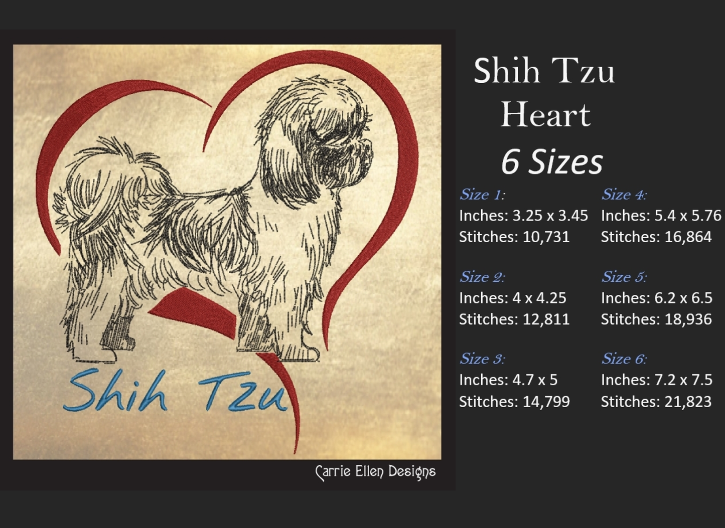 I Love My Shih Tzu Machine Embroidery Design – Pet Dog Lover Design – 6 Sizes (1562)