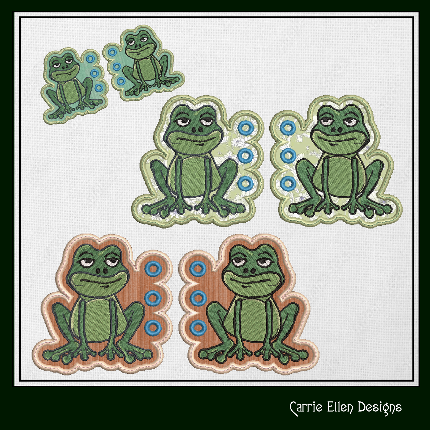 Frog ITH Shoe Wing Charms – Sitting Frog Wings for Shoes and Boots – In The Hoop Machine Embroidery Design (4x4 & 5x7 Hoop) (1277)