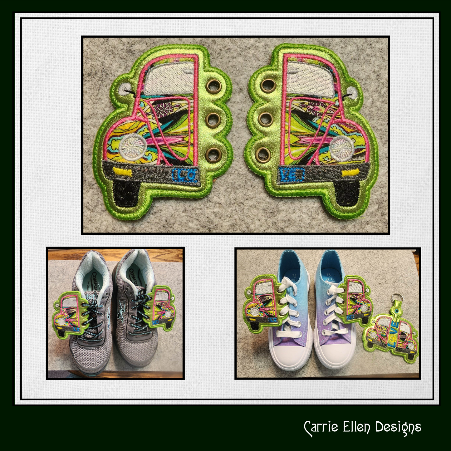 Love Bug ITH Shoe Wings – Retro Bug Hippie Wing Charms for Shoes and Boots – In The Hoop Machine Embroidery Design, 4x4 and 5x7 Hoop (1299)