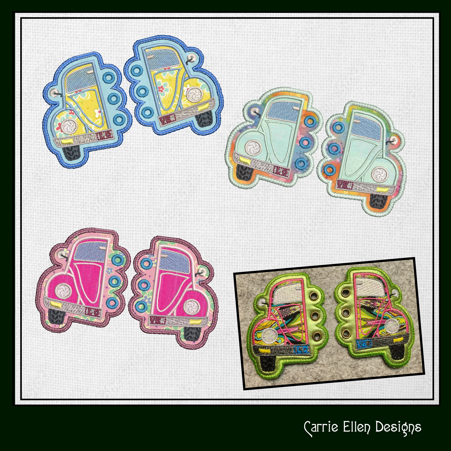 Love Bug ITH Shoe Wings – Retro Bug Hippie Wing Charms for Shoes and Boots – In The Hoop Machine Embroidery Design, 4x4 and 5x7 Hoop (1299)