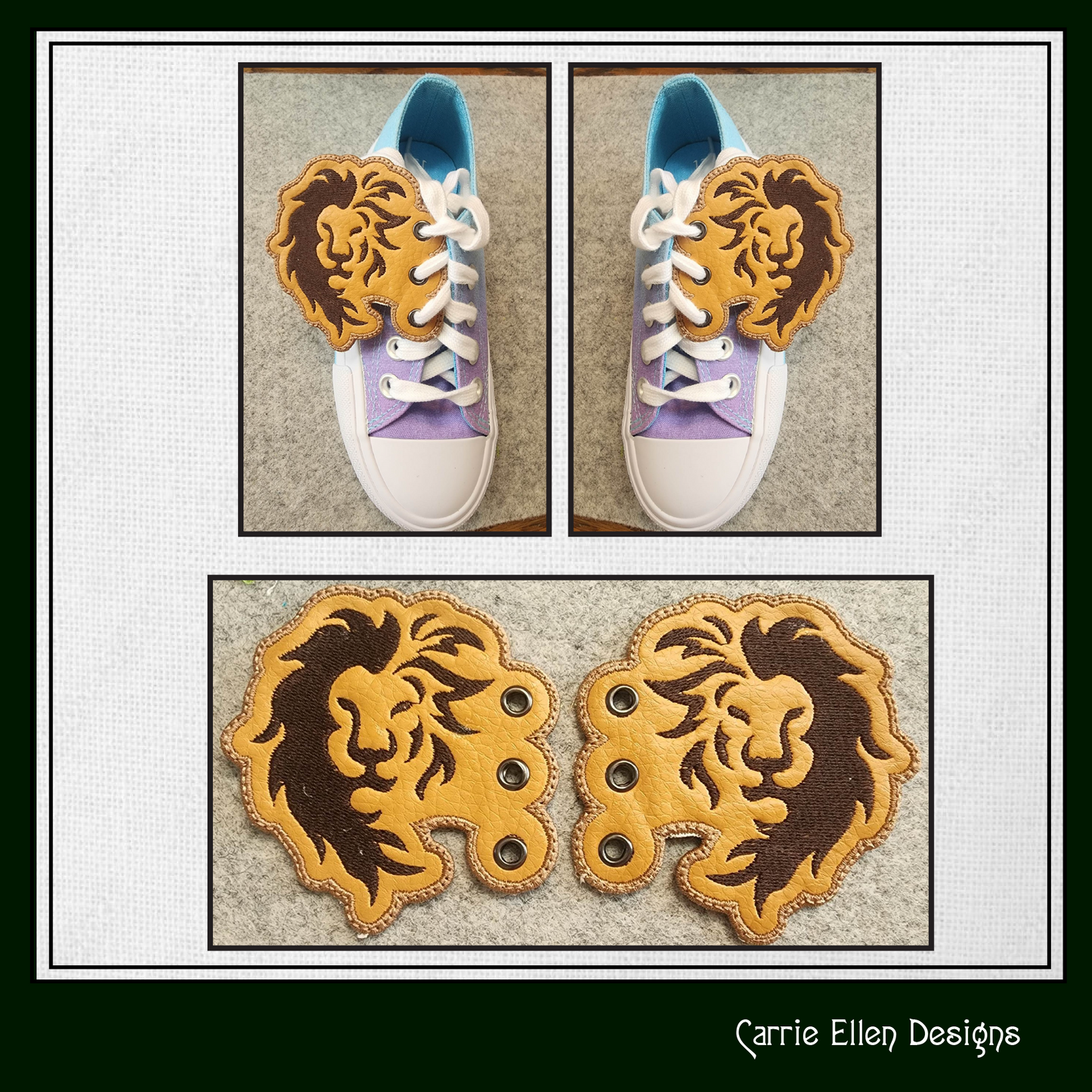 Lion ITH Shoelace Charms – In The Hoop Lion Head Wing Charms for Shoes and Boots – Machine Embroidery Design (4x4 & 5x7 Hoops) (1276)