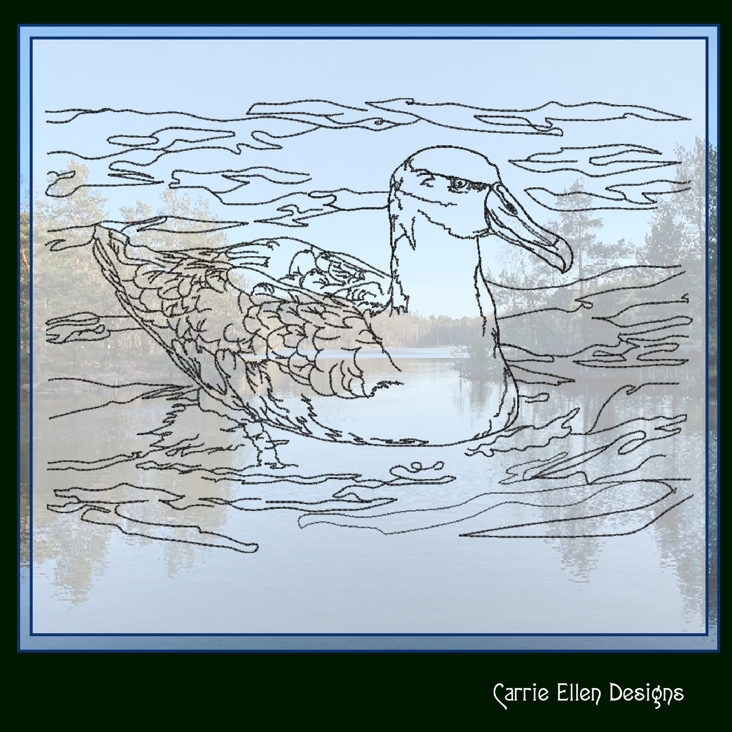 Shy Albatross Sketch Machine Embroidery Design – Bird Drawing, Duck in Water, 6 Sizes (1708)