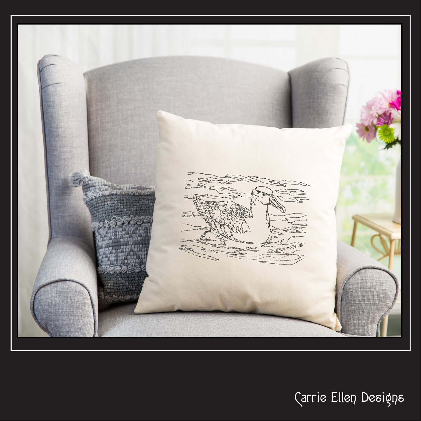Shy Albatross Sketch Machine Embroidery Design – Bird Drawing, Duck in Water, 6 Sizes (1708)