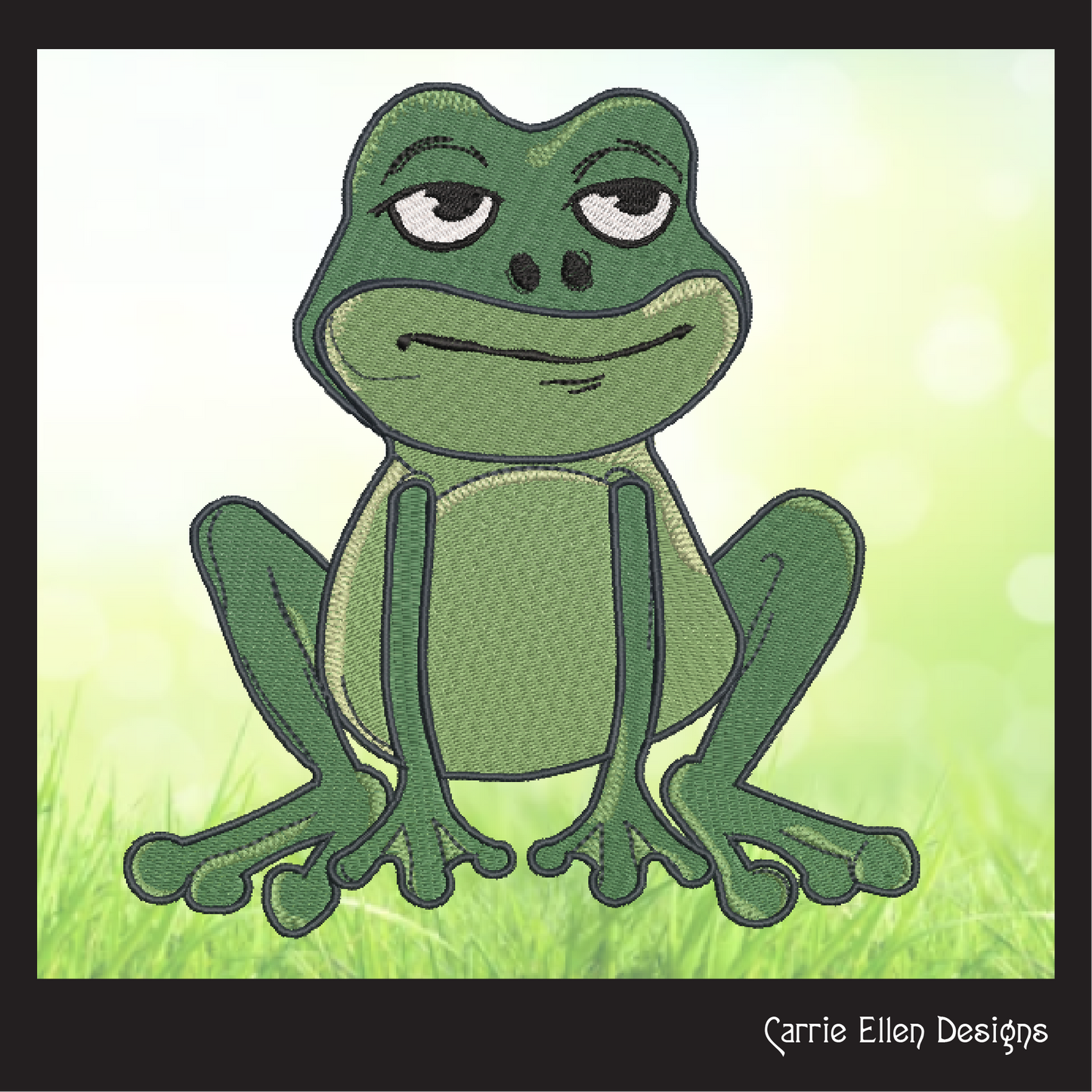 Sitting Frog Machine Embroidery Design – Cute Cartoon Frog Pattern – 6 Sizes (1584)