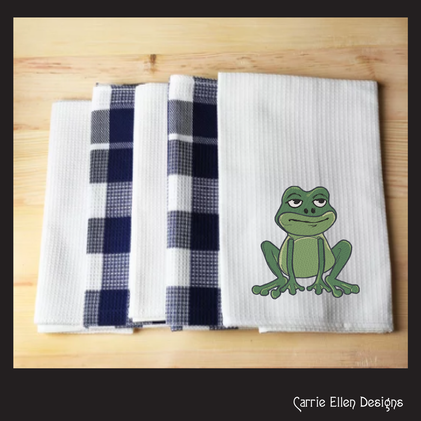 Sitting Frog Machine Embroidery Design – Cute Cartoon Frog Pattern – 6 Sizes (1584)