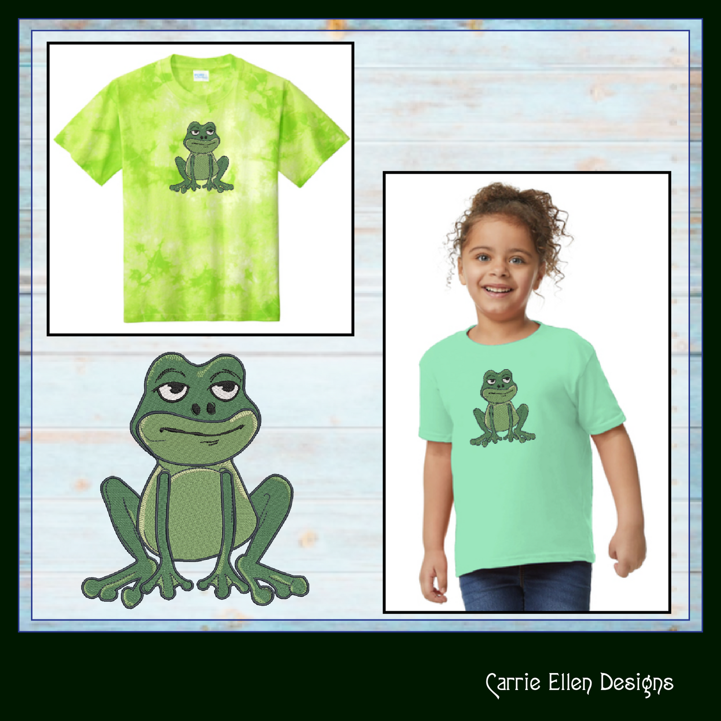 Sitting Frog Machine Embroidery Design – Cute Cartoon Frog Pattern – 6 Sizes (1584)