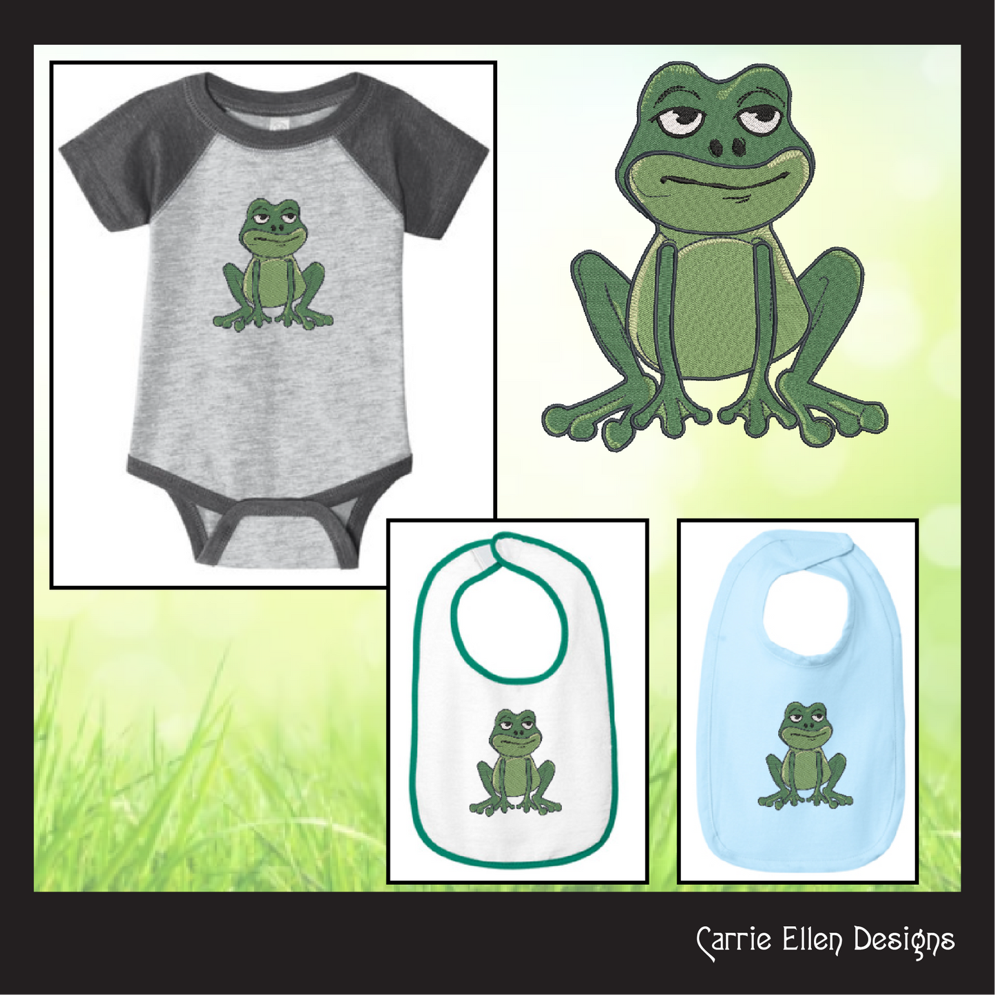 Sitting Frog Machine Embroidery Design – Cute Cartoon Frog Pattern – 6 Sizes (1584)