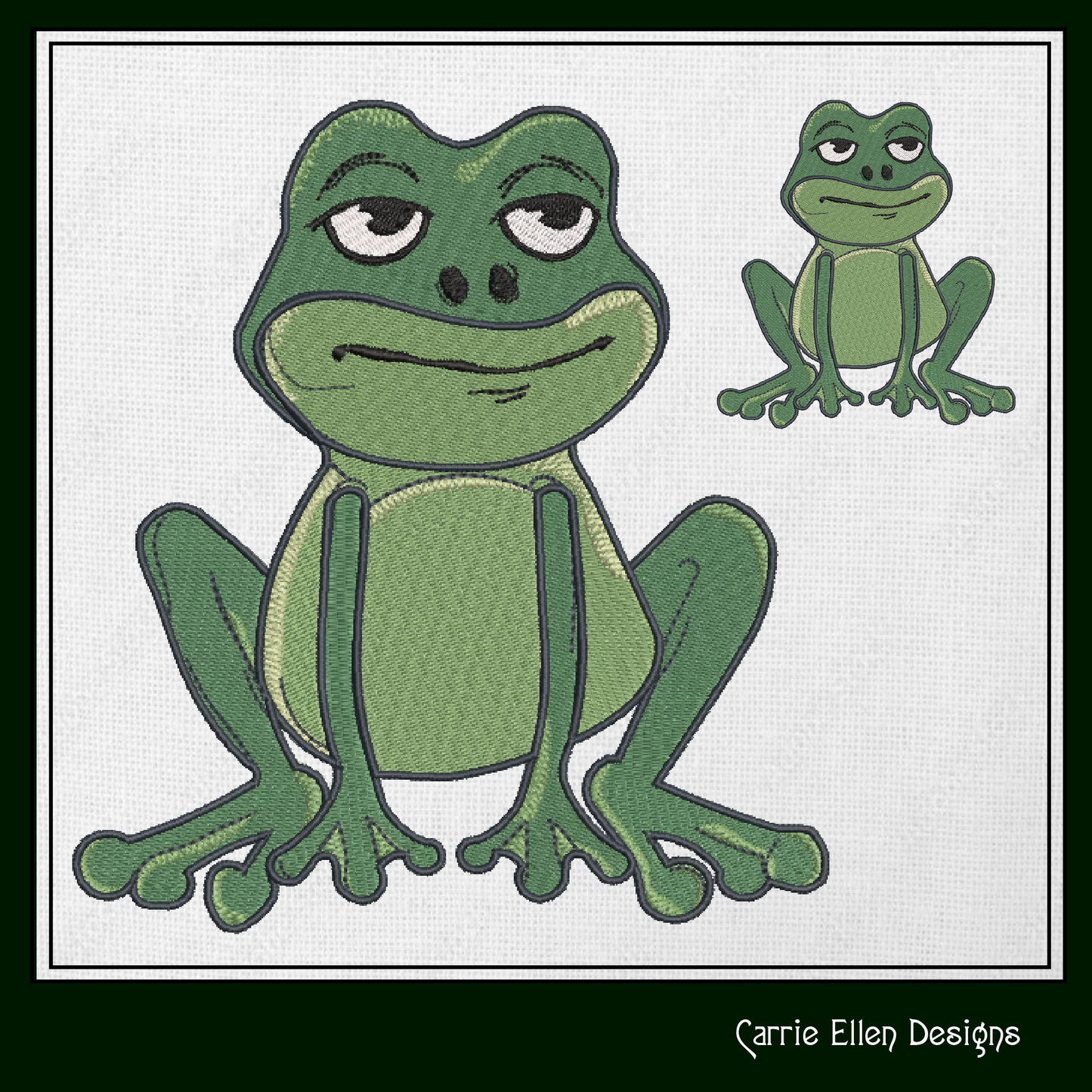Sitting Frog Machine Embroidery Design – Cute Cartoon Frog Pattern – 6 Sizes (1584)