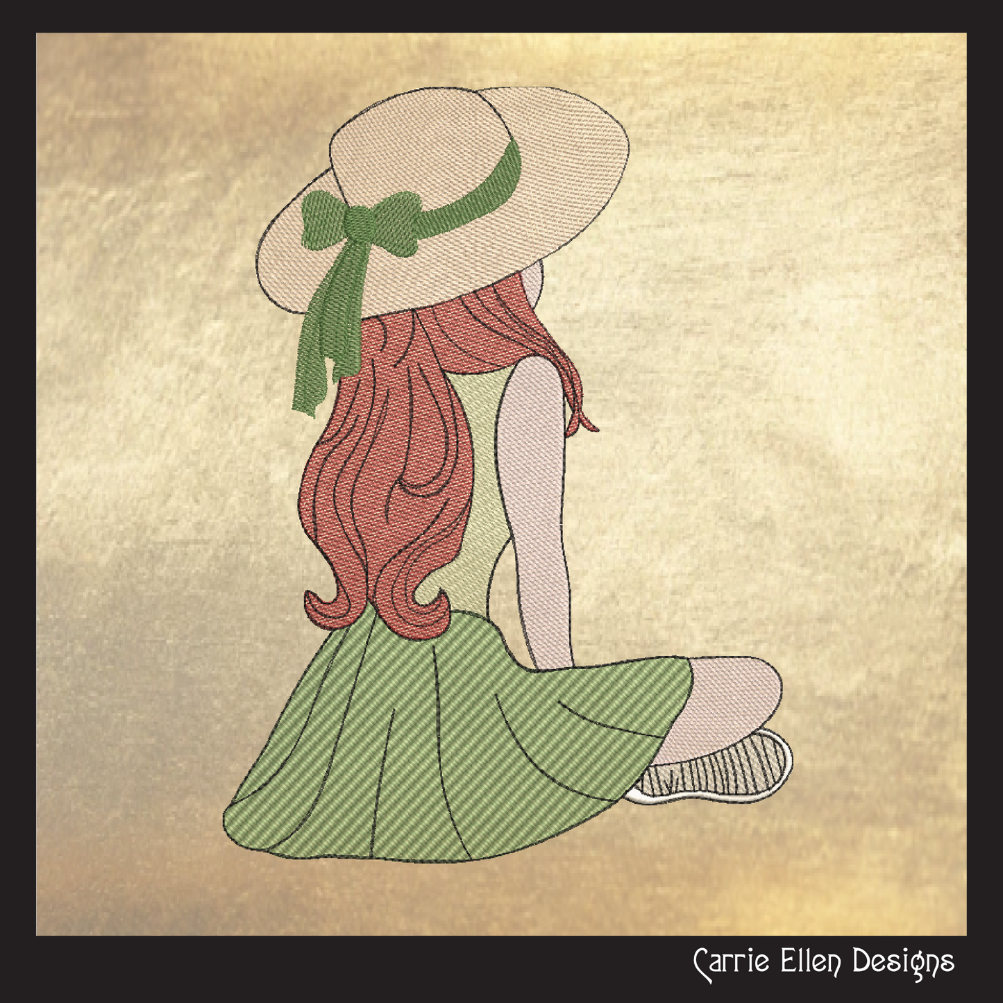 Sitting Girl Machine Embroidery Design – Peaceful Casual Sketch Art – 6 Sizes (1279)