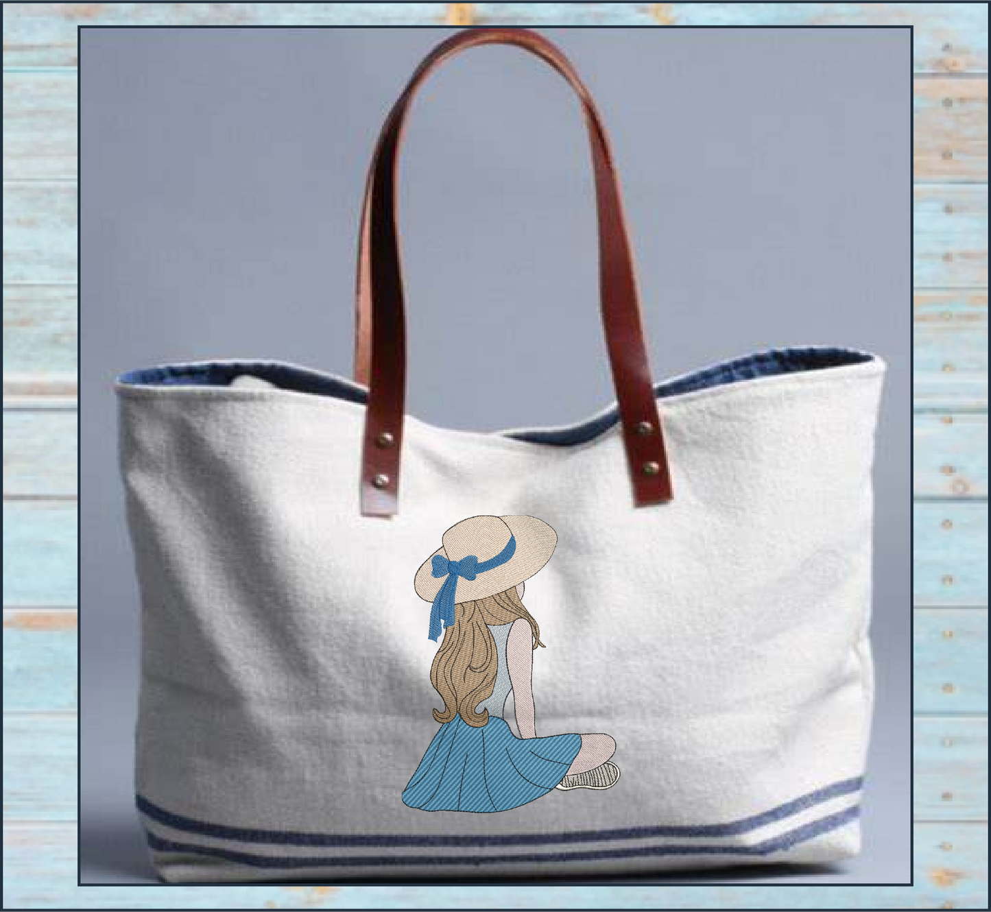 Sitting Girl Machine Embroidery Design – Peaceful Casual Sketch Art – 6 Sizes (1279)