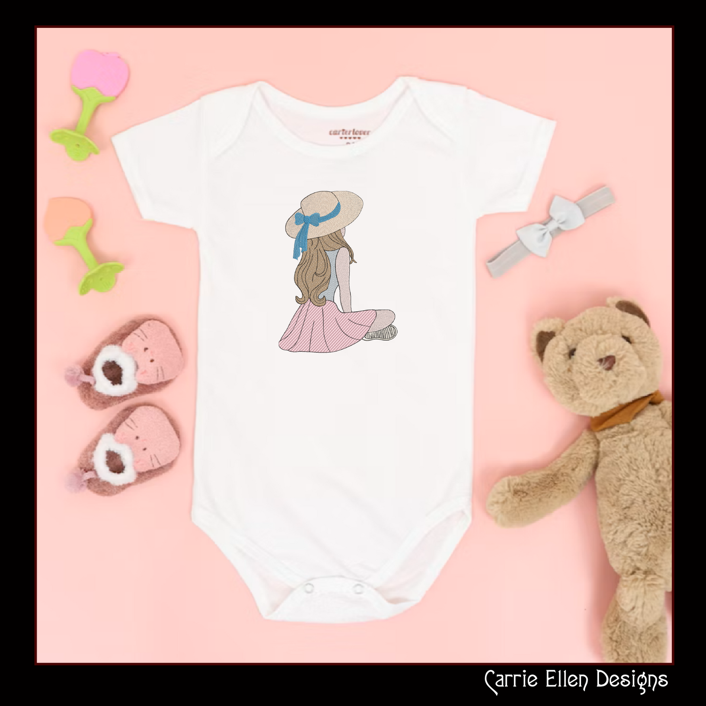 Sitting Girl Machine Embroidery Design – Peaceful Casual Sketch Art – 6 Sizes (1279)