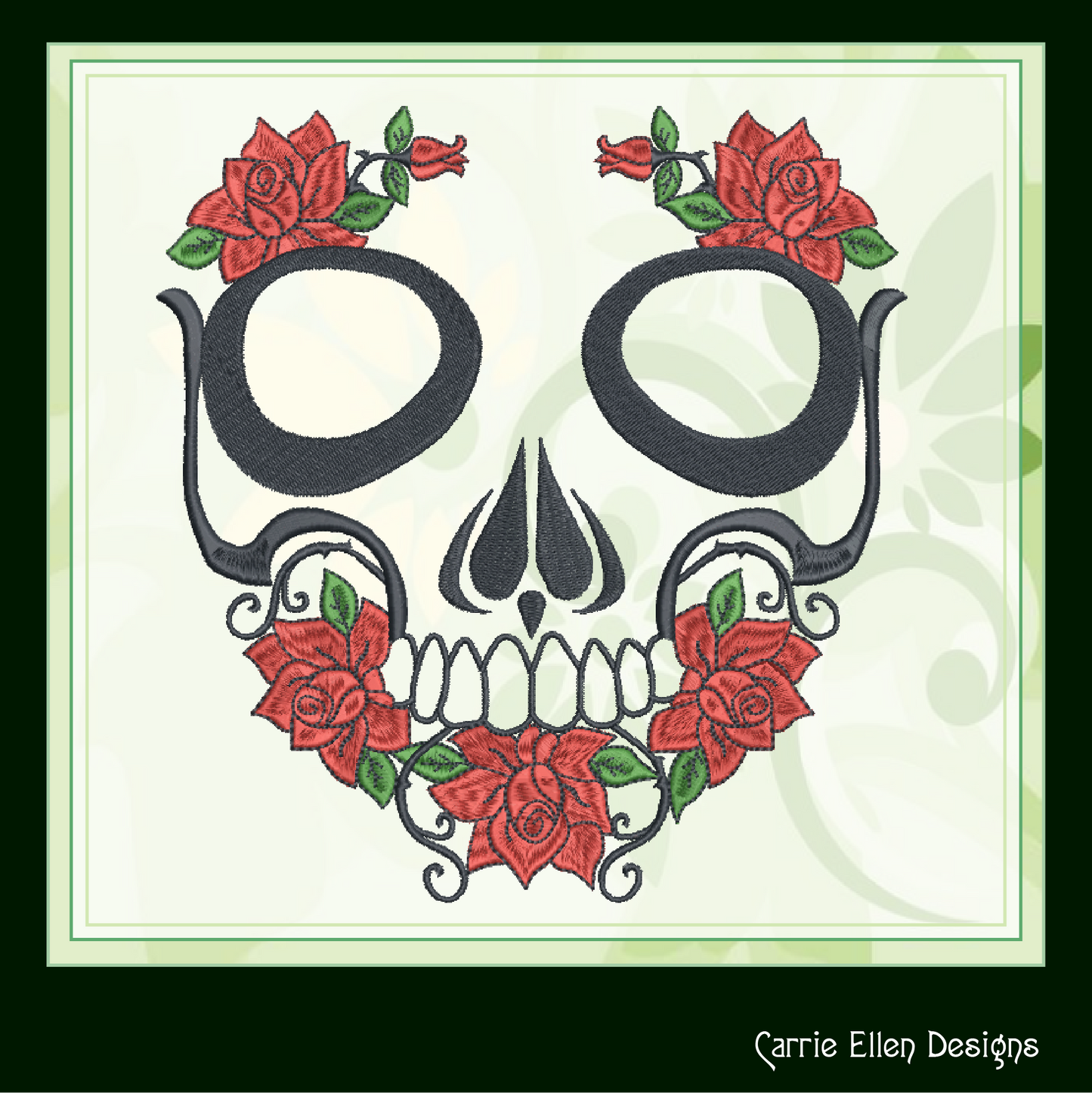 Skull with Roses Machine Embroidery Design | Sugar Skull Day of the Dead Pattern | Dia de Los Muertos Embroidery | 6 Sizes (1041)