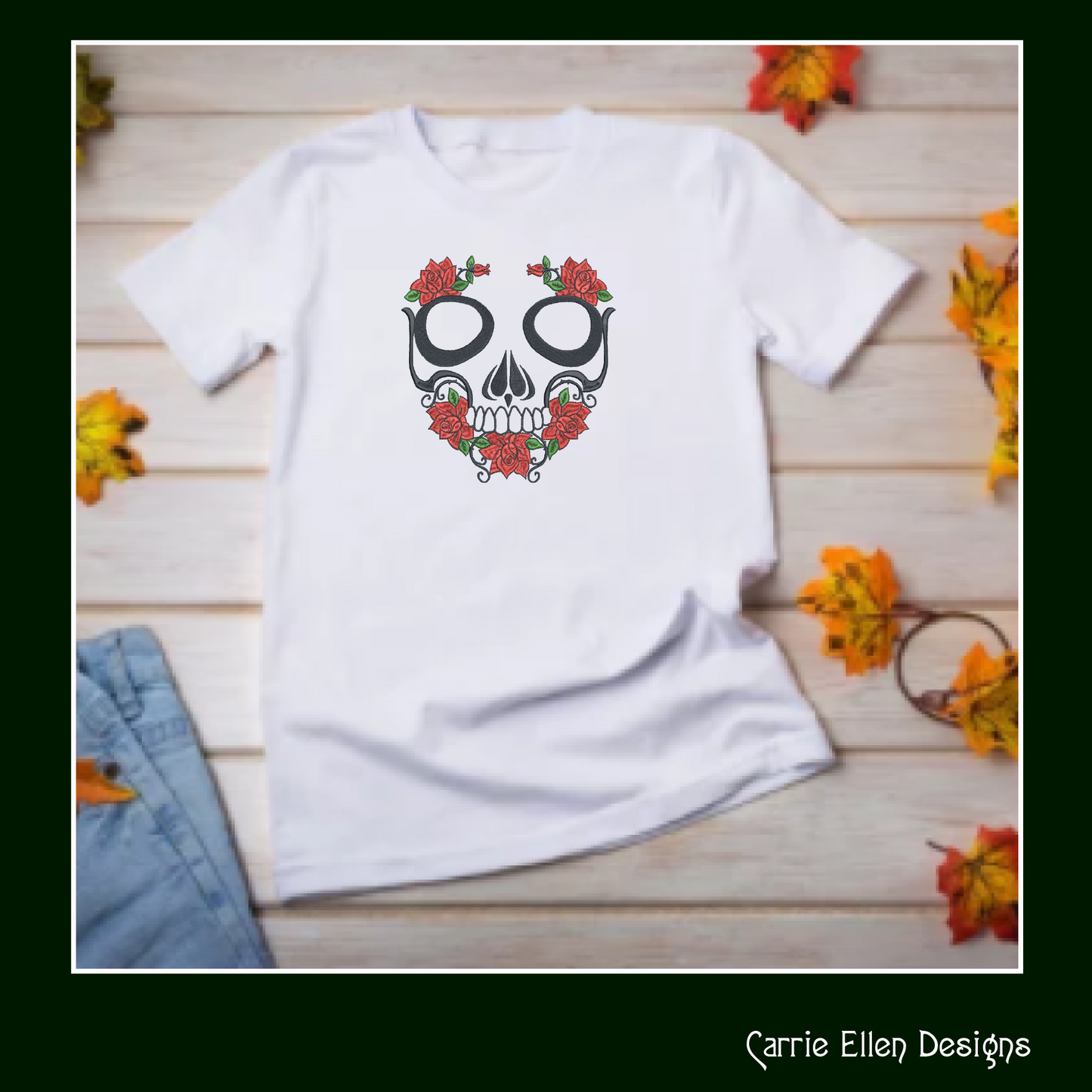Skull with Roses Machine Embroidery Design | Sugar Skull Day of the Dead Pattern | Dia de Los Muertos Embroidery | 6 Sizes (1041)