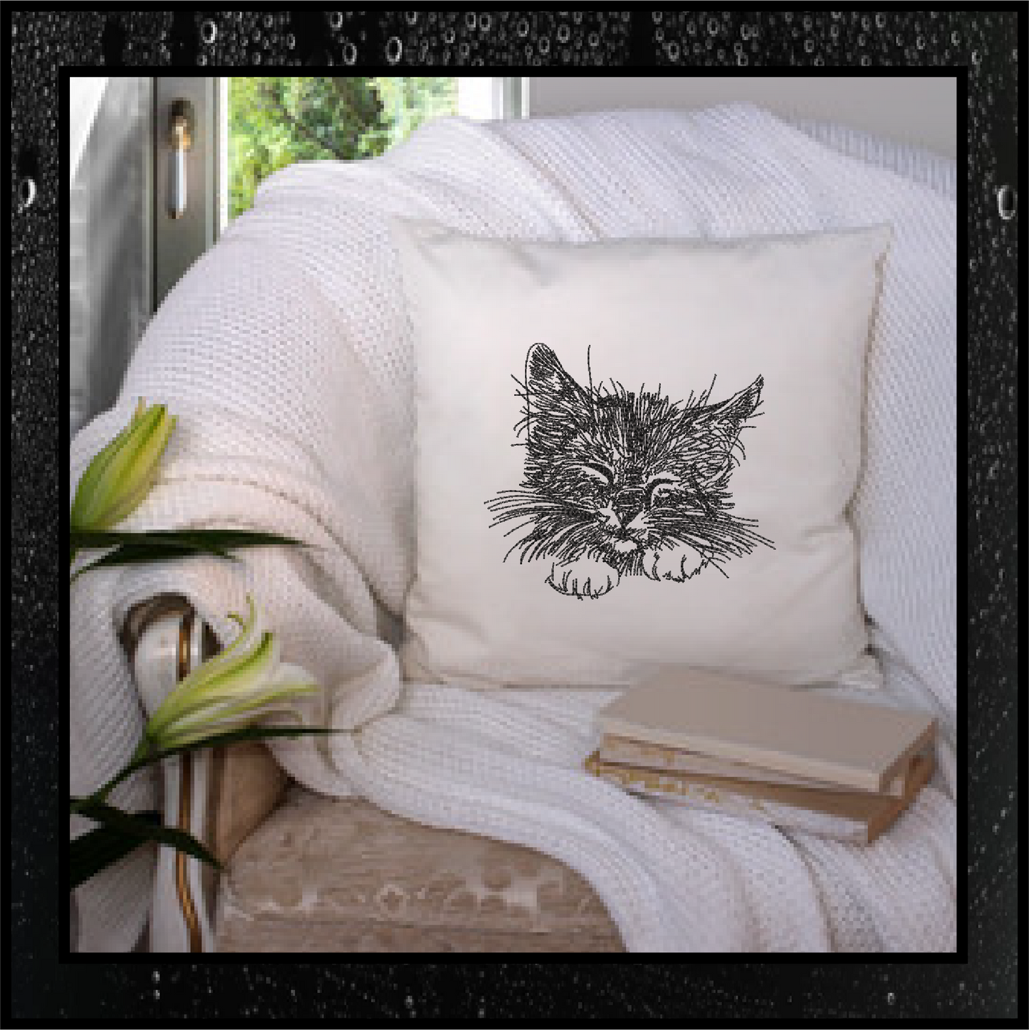 Sleepy Kitten Machine Embroidery Design | Kitten Face Sketch | Pet Cat Embroidery | Cute Animal Design | 6 Sizes (0320)