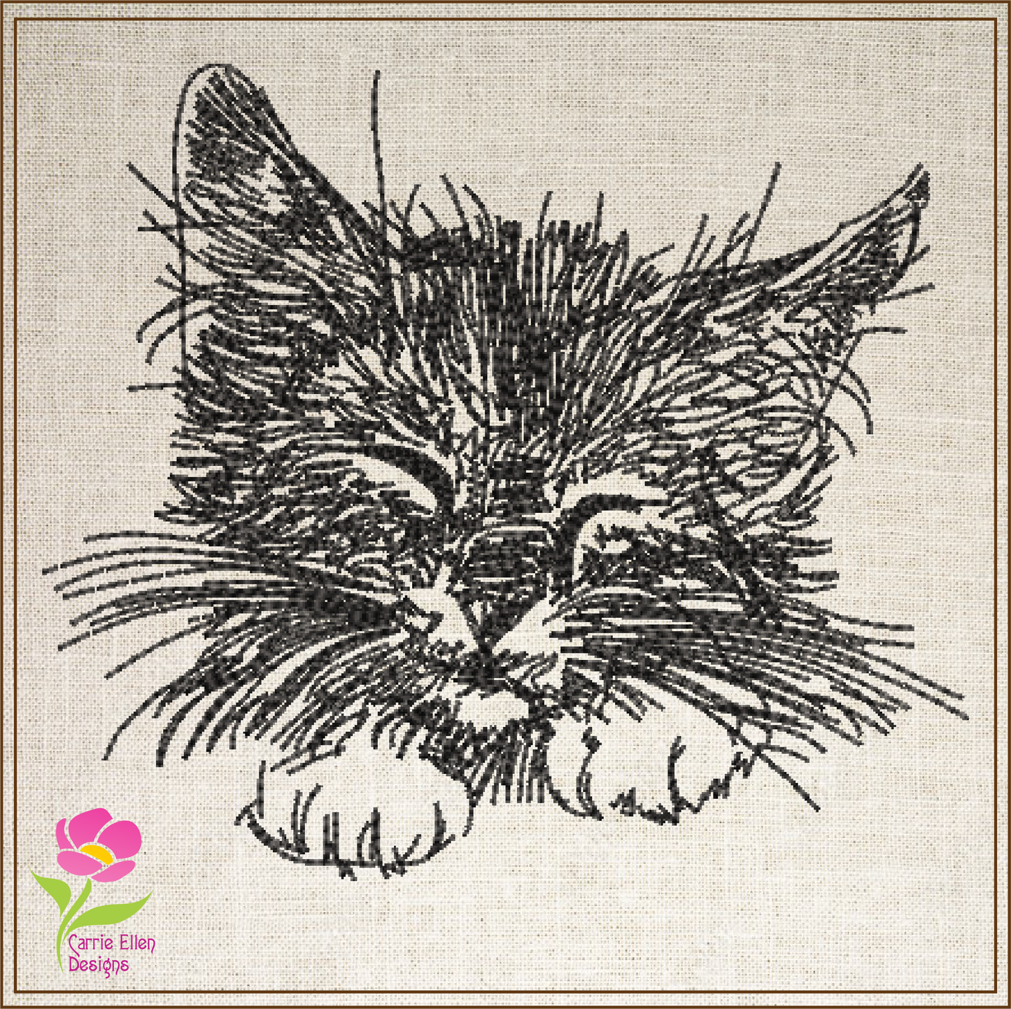 Sleepy Kitten Machine Embroidery Design | Kitten Face Sketch | Pet Cat Embroidery | Cute Animal Design | 6 Sizes (0320)