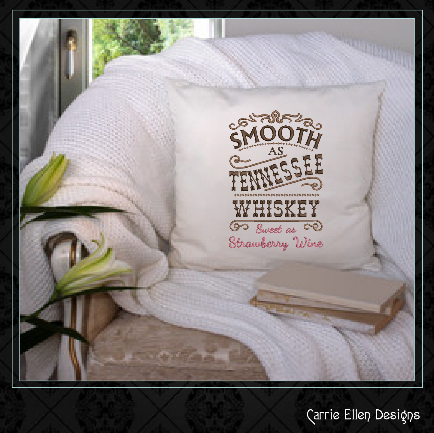Smooth as Tennessee Whiskey, Sweet as Strawberry Wine Machine Embroidery Design | Country Lyric Quote, 6 Sizes (1721)