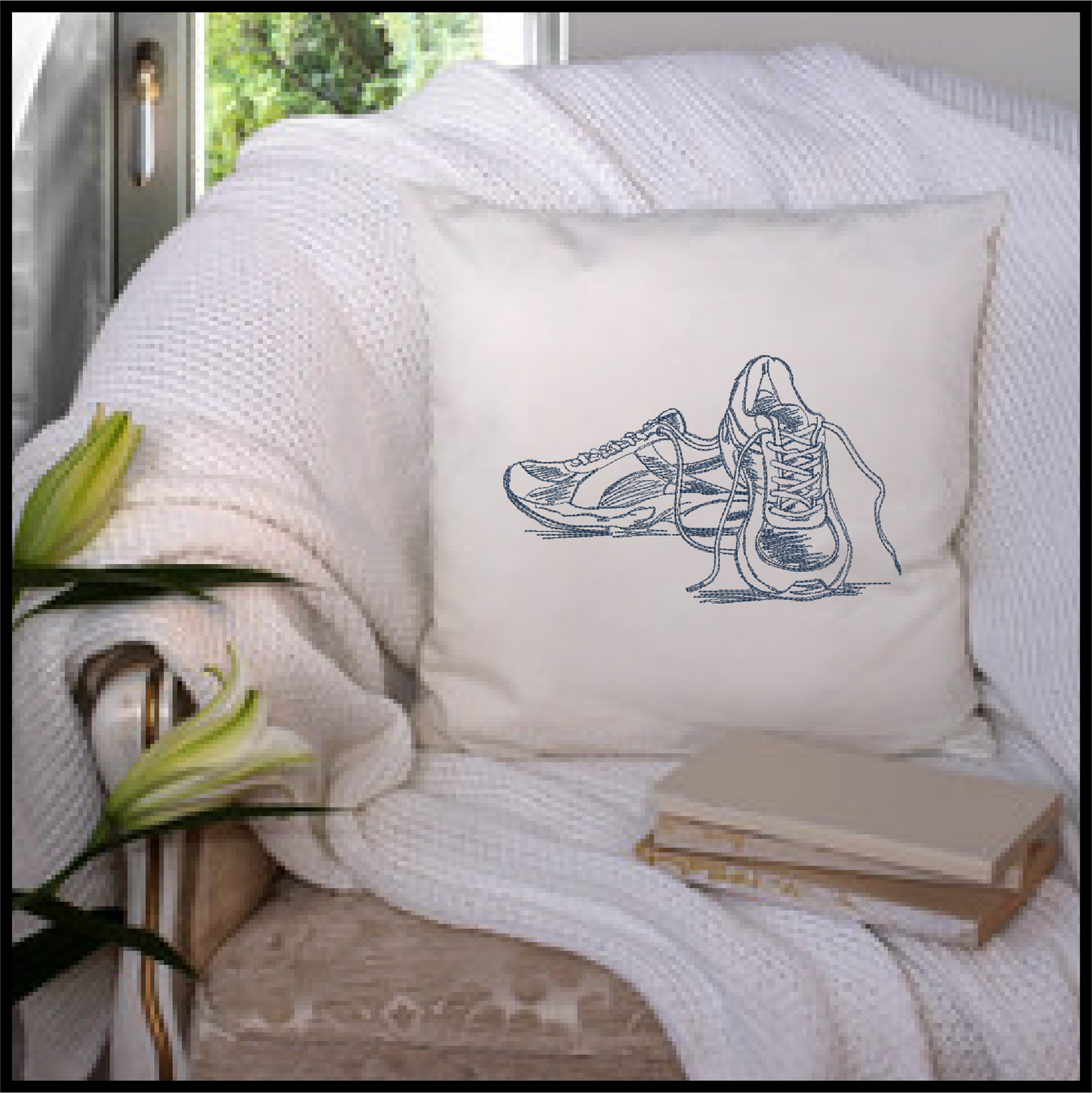Sneakers Machine Embroidery Design Sketch – Running Shoes Embroidery Pattern, Track and Field Sports Design, 6 Sizes (0527)